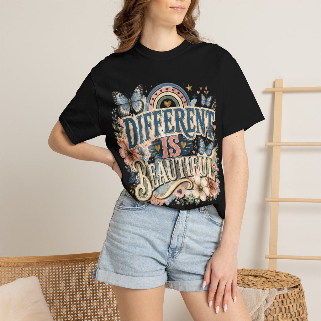 Different Is Beautiful T-Shirt — Inspirational Butterfly Floral Tee