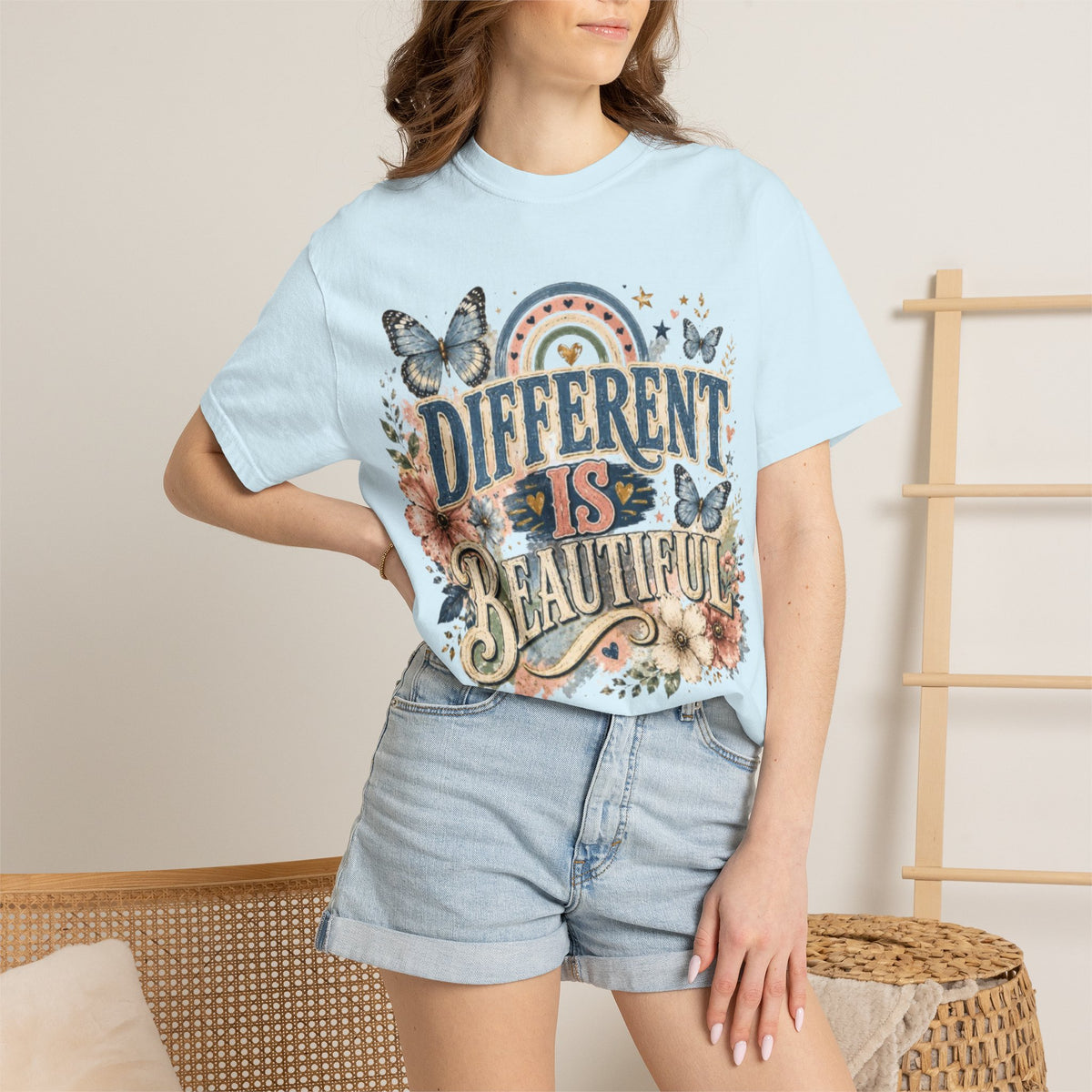 Different Is Beautiful T-Shirt — Inspirational Butterfly Floral Tee