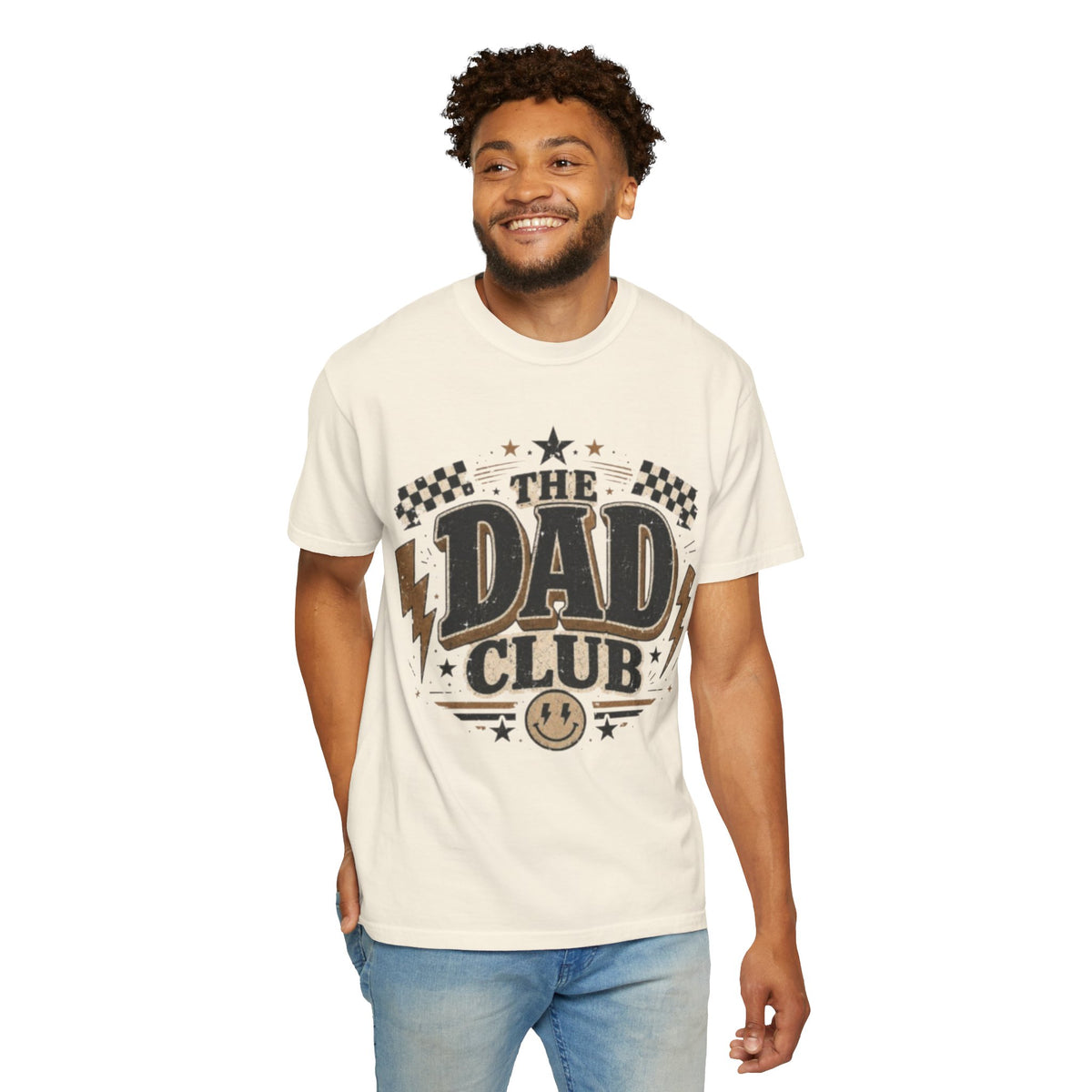 Dad Club Graphic T-Shirt — Vintage Racing Lightning Fathers' Tee ("The Dad Club")
