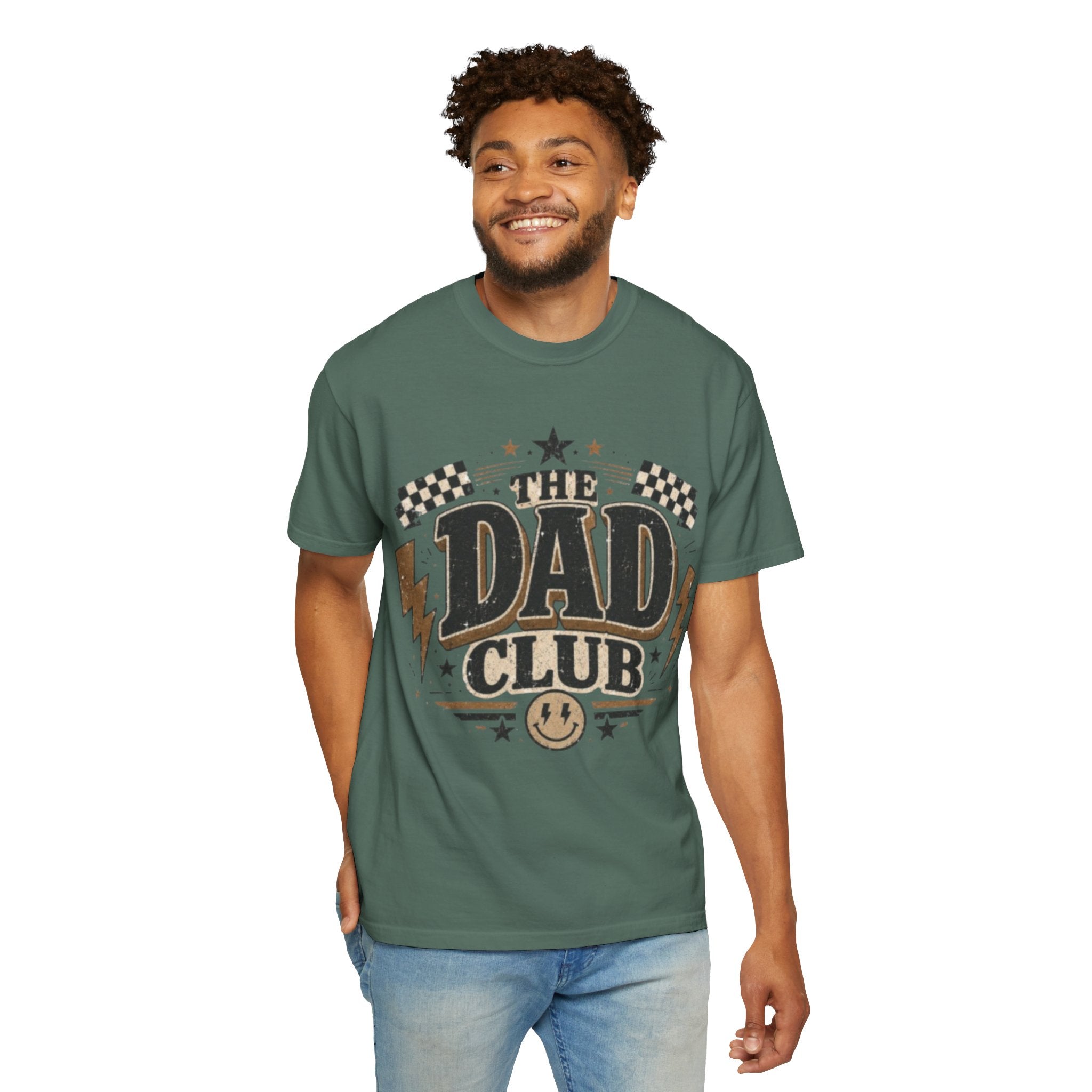 Dad Club Graphic T-Shirt — Vintage Racing Lightning Fathers' Tee ("The Dad Club")