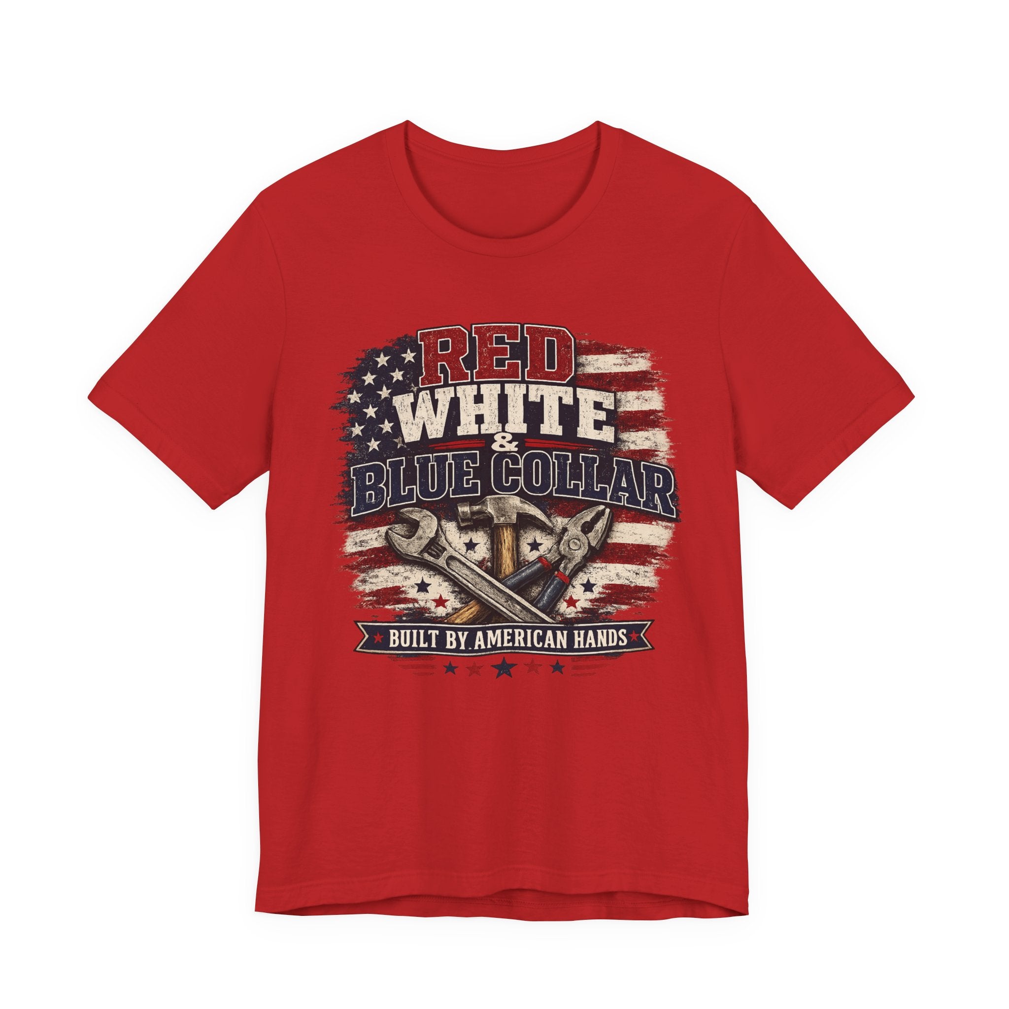 T-Shirt — "Red White & Blue Collar: Built by American Hands" Patriotic Workwear Tee