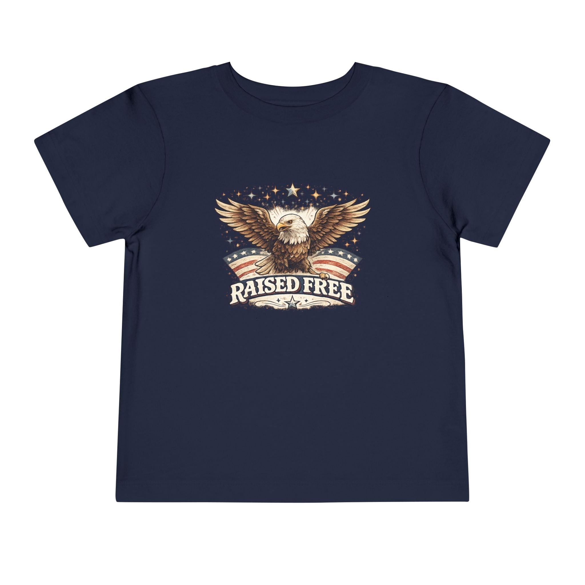 Toddler Tee — "Raised Free" Eagle American Flag Graphic