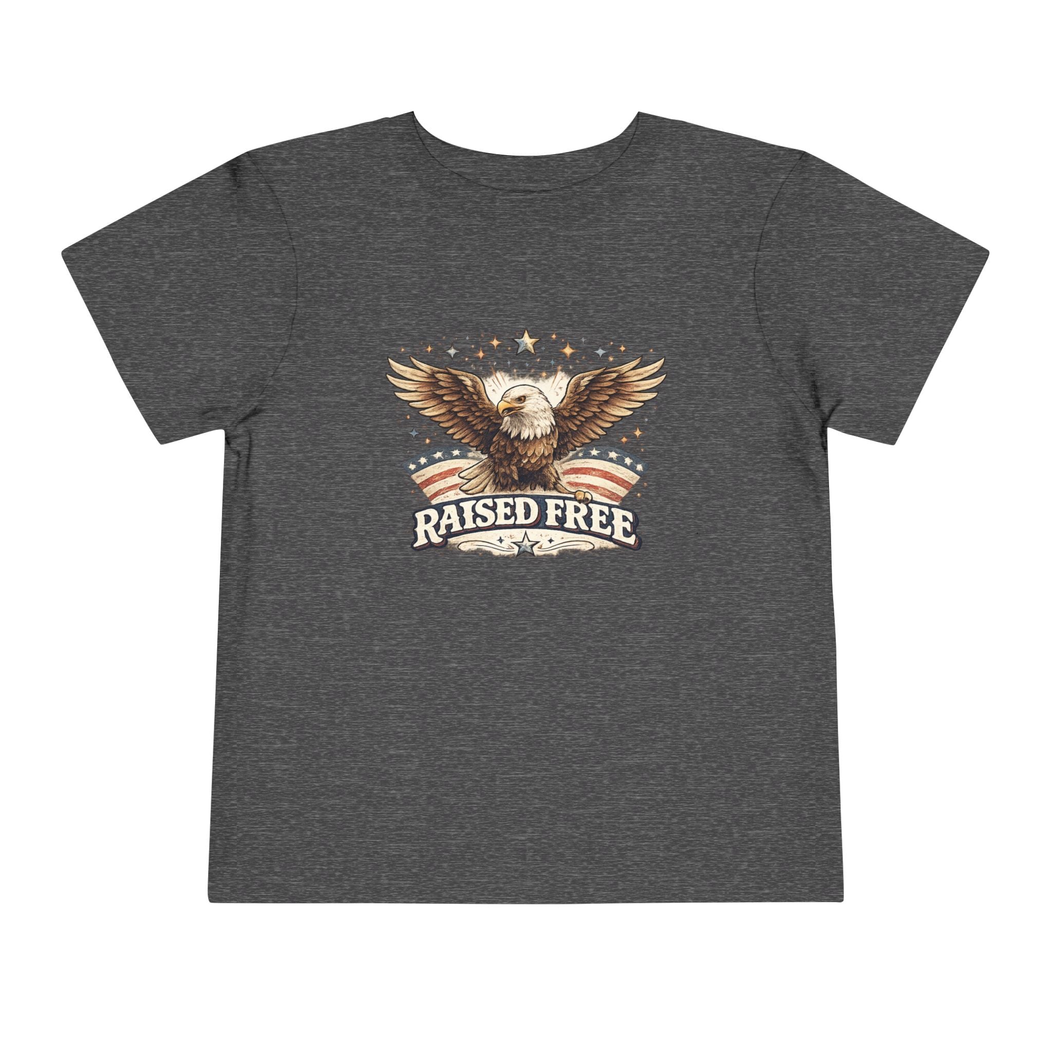 Toddler Tee — "Raised Free" Eagle American Flag Graphic