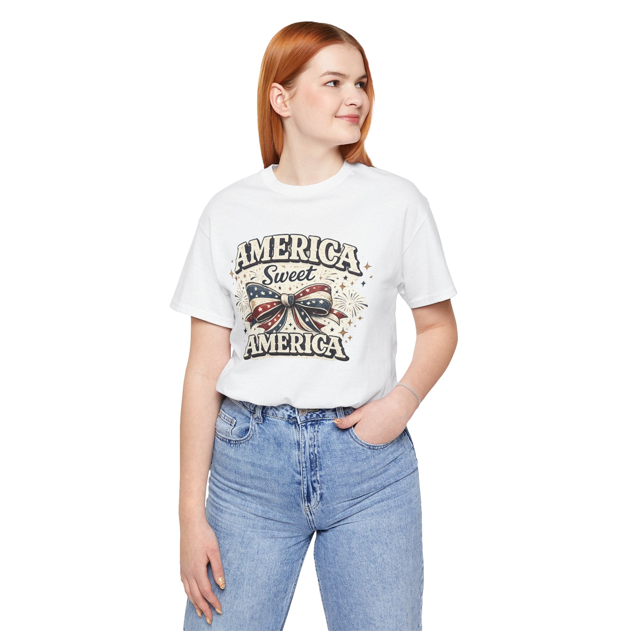 America Sweet America T-Shirt — Patriotic Fourth of July Tee with Flag Bow