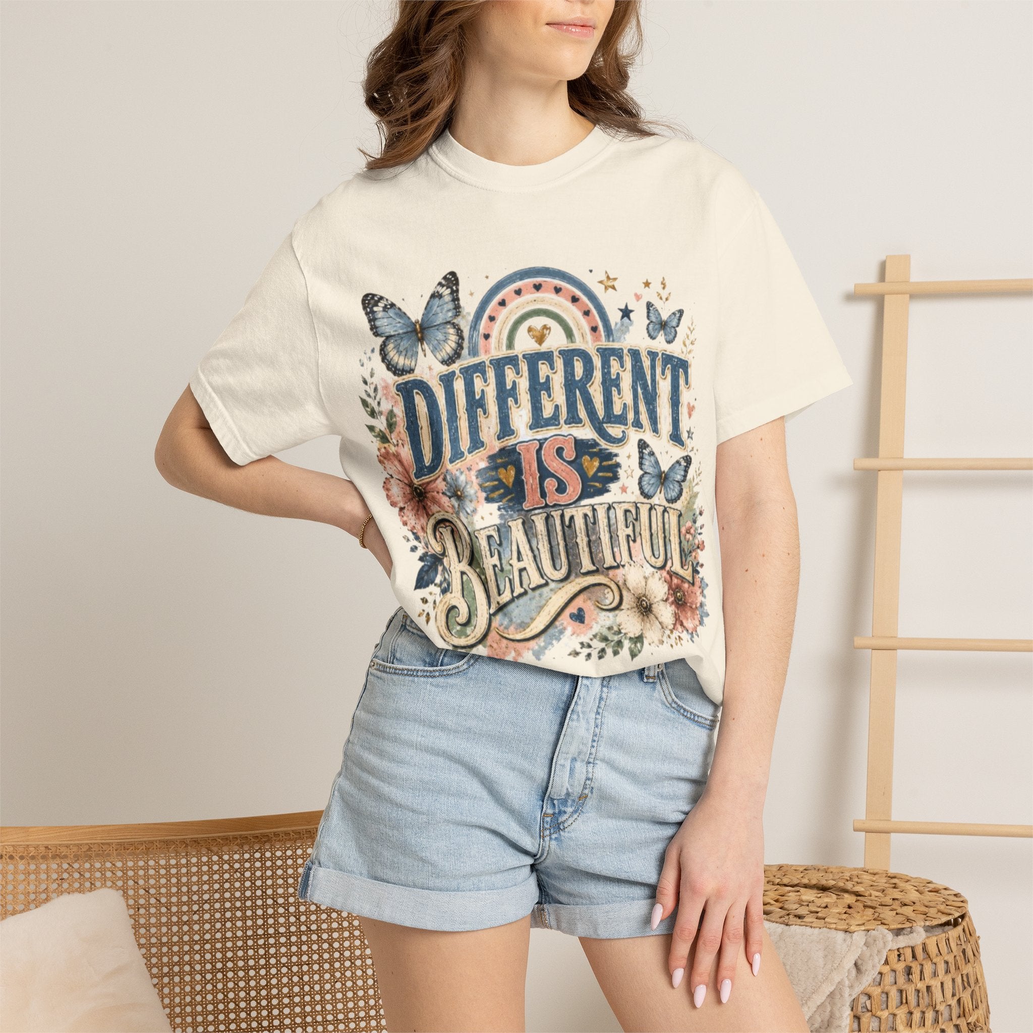 Different Is Beautiful T-Shirt — Inspirational Butterfly Floral Tee