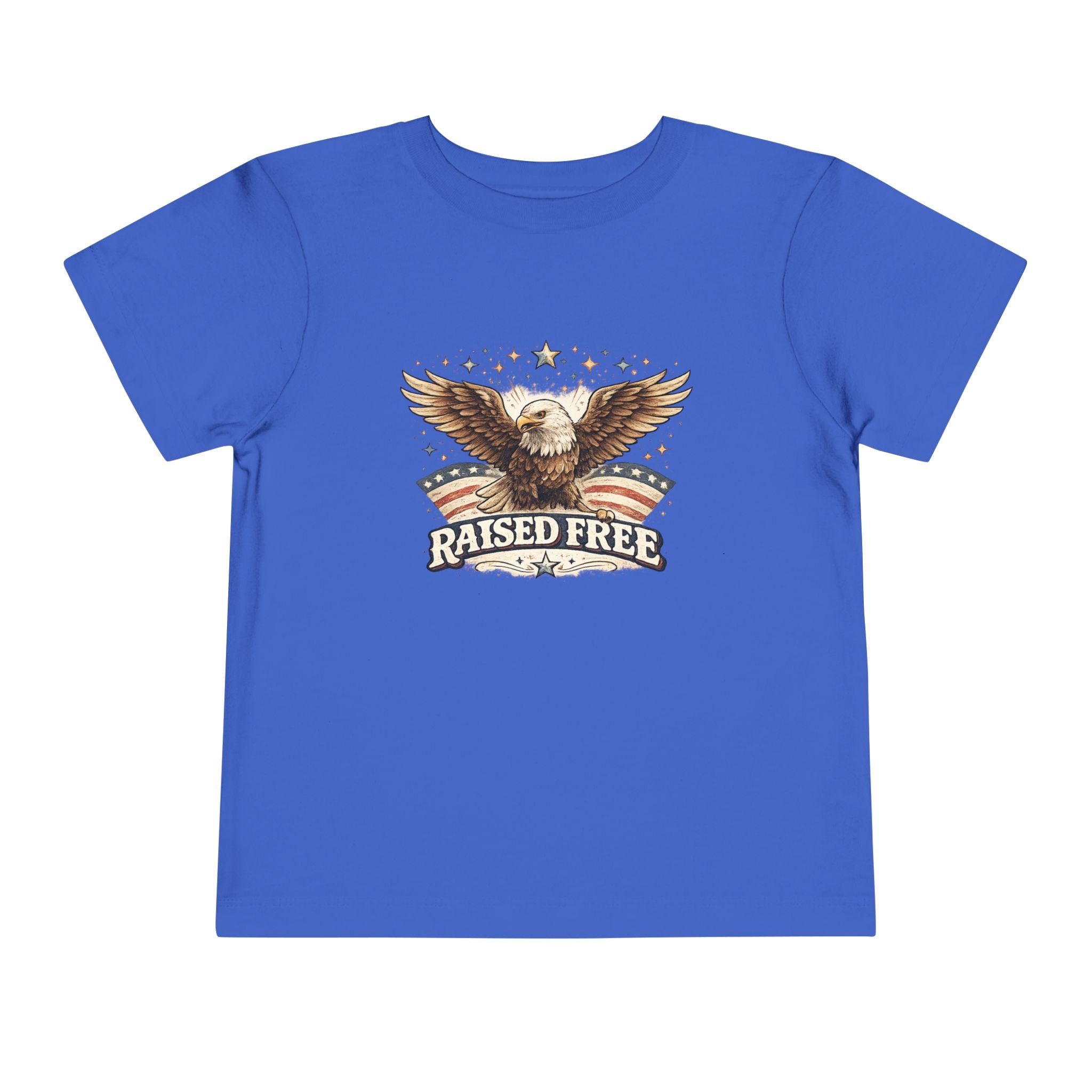 Toddler Tee — "Raised Free" Eagle American Flag Graphic