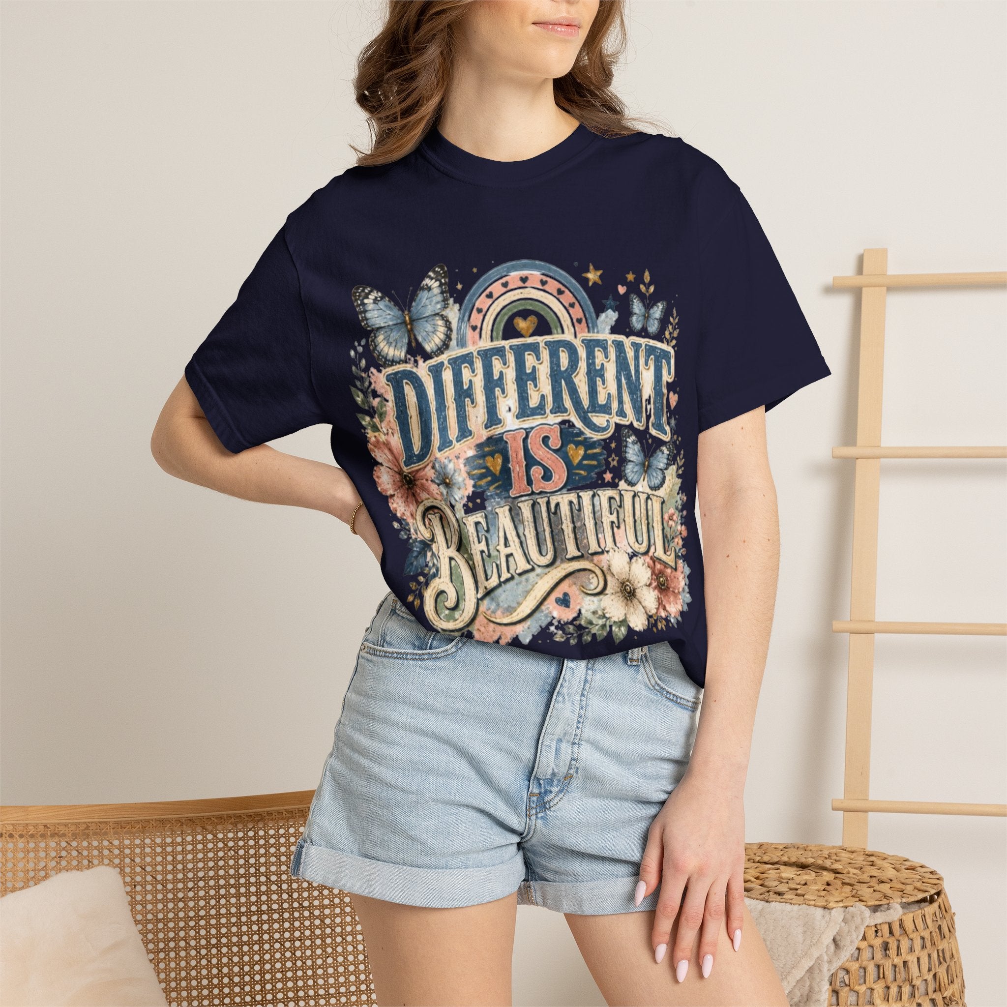 Different Is Beautiful T-Shirt — Inspirational Butterfly Floral Tee