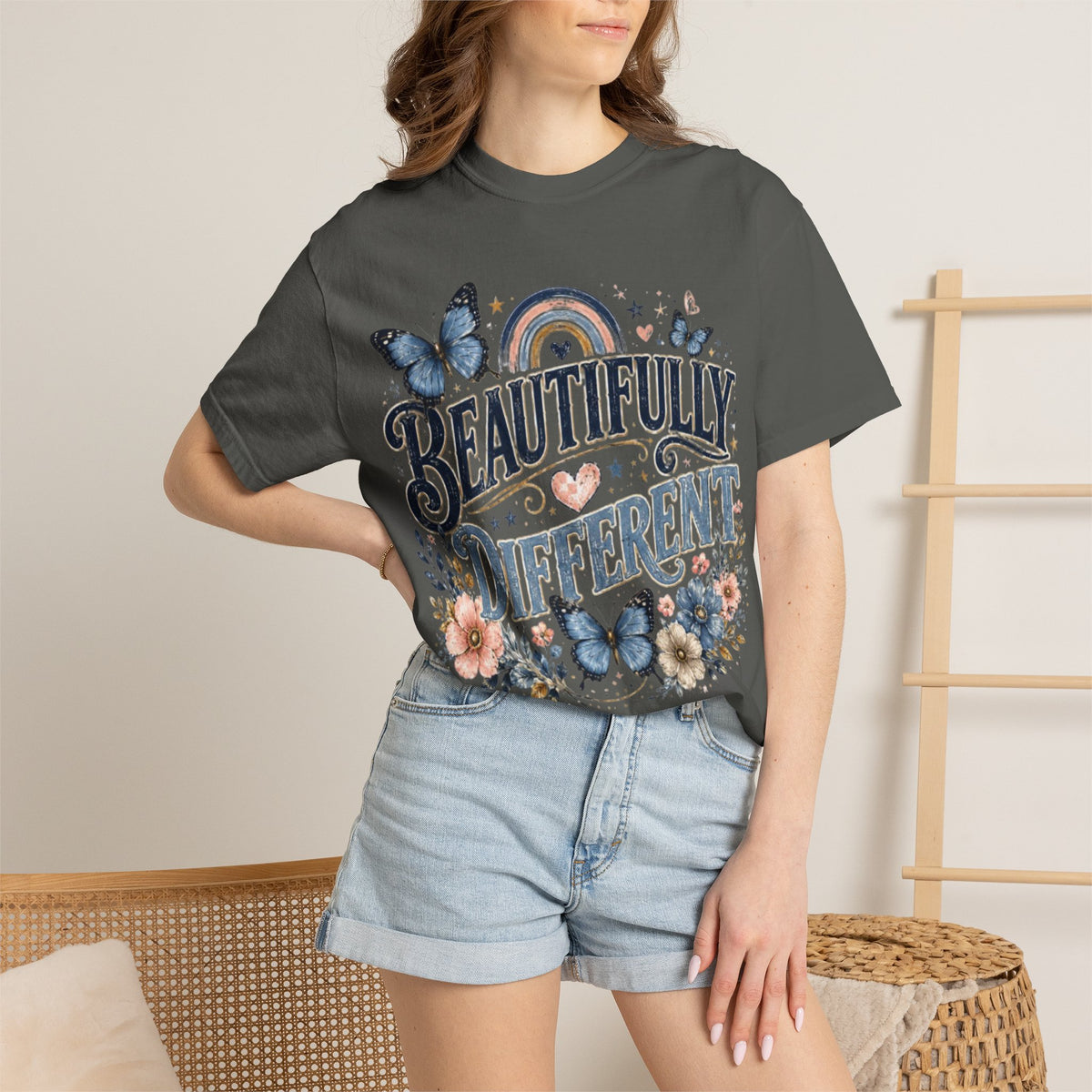 Beautifully Different T-Shirt — Floral Butterfly Inspirational Tee