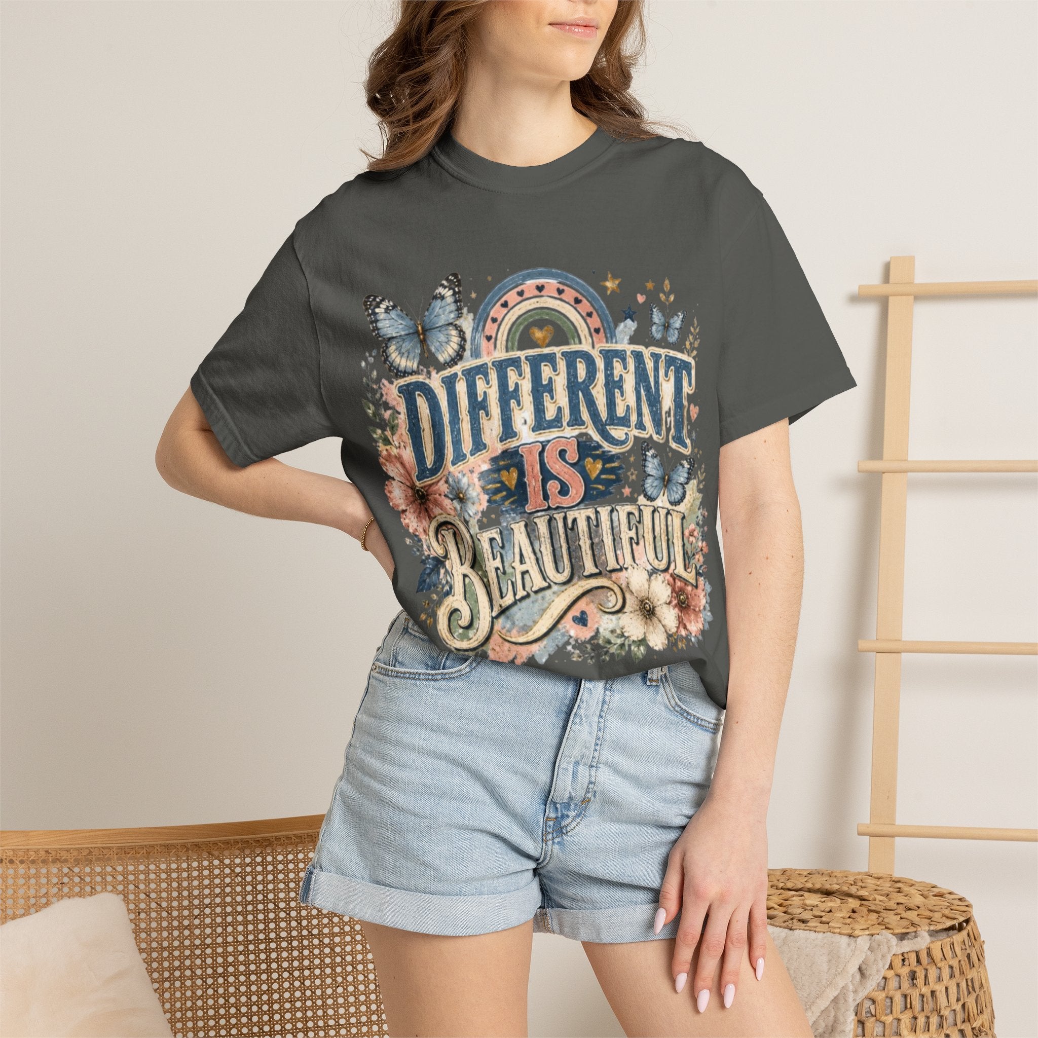 Different Is Beautiful T-Shirt — Inspirational Butterfly Floral Tee