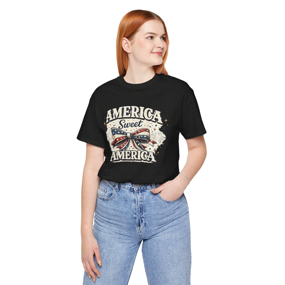 America Sweet America T-Shirt — Patriotic Fourth of July Tee with Flag Bow