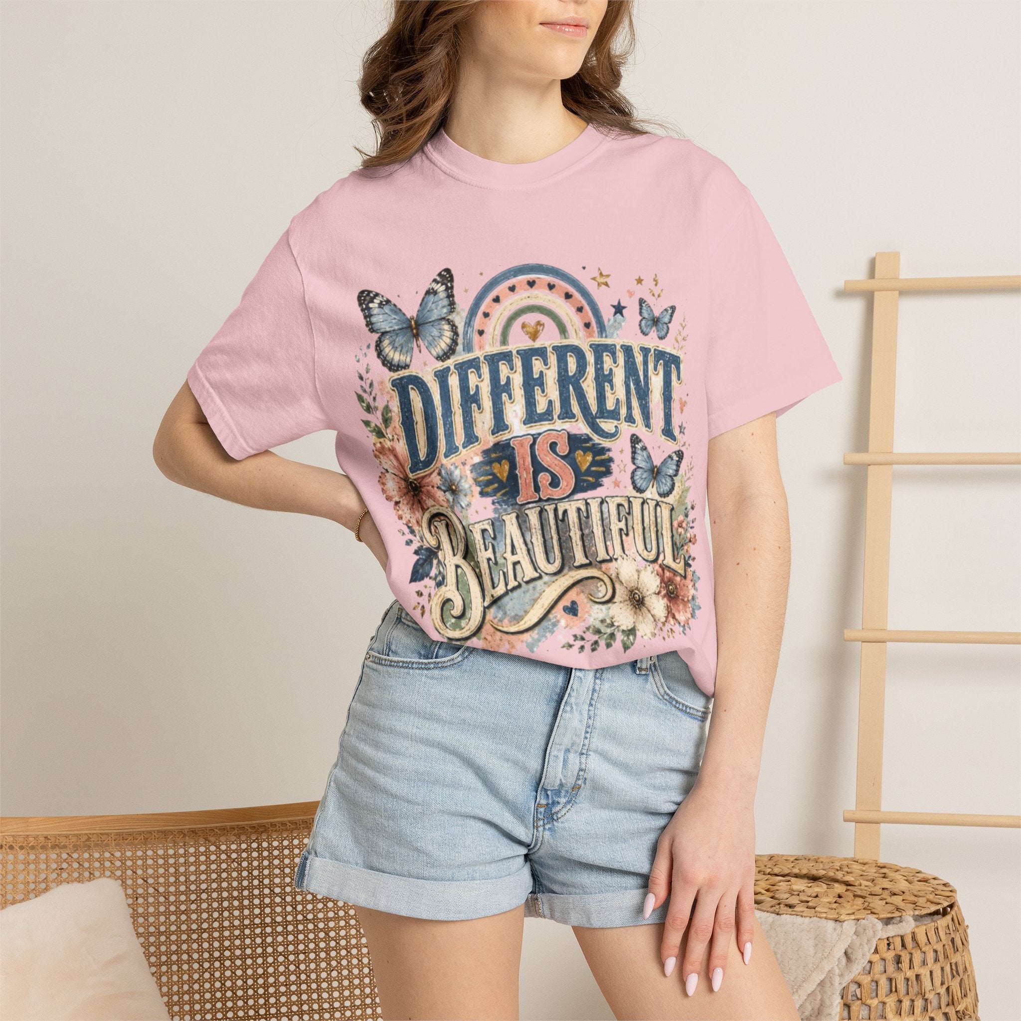 Different Is Beautiful T-Shirt — Inspirational Butterfly Floral Tee