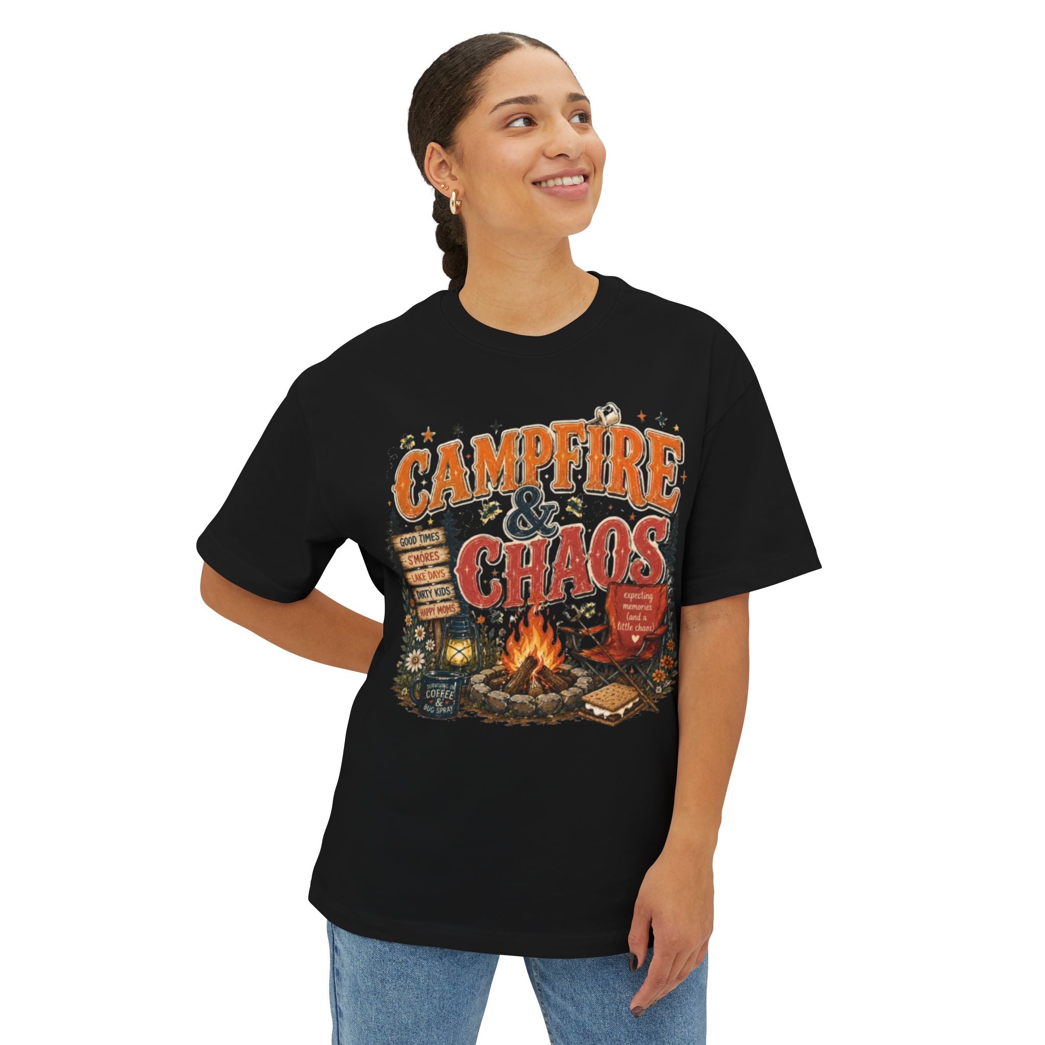 Campfire & Chaos T‑Shirt — Retro Camping Graphic Tee for Outdoorsy Souls
