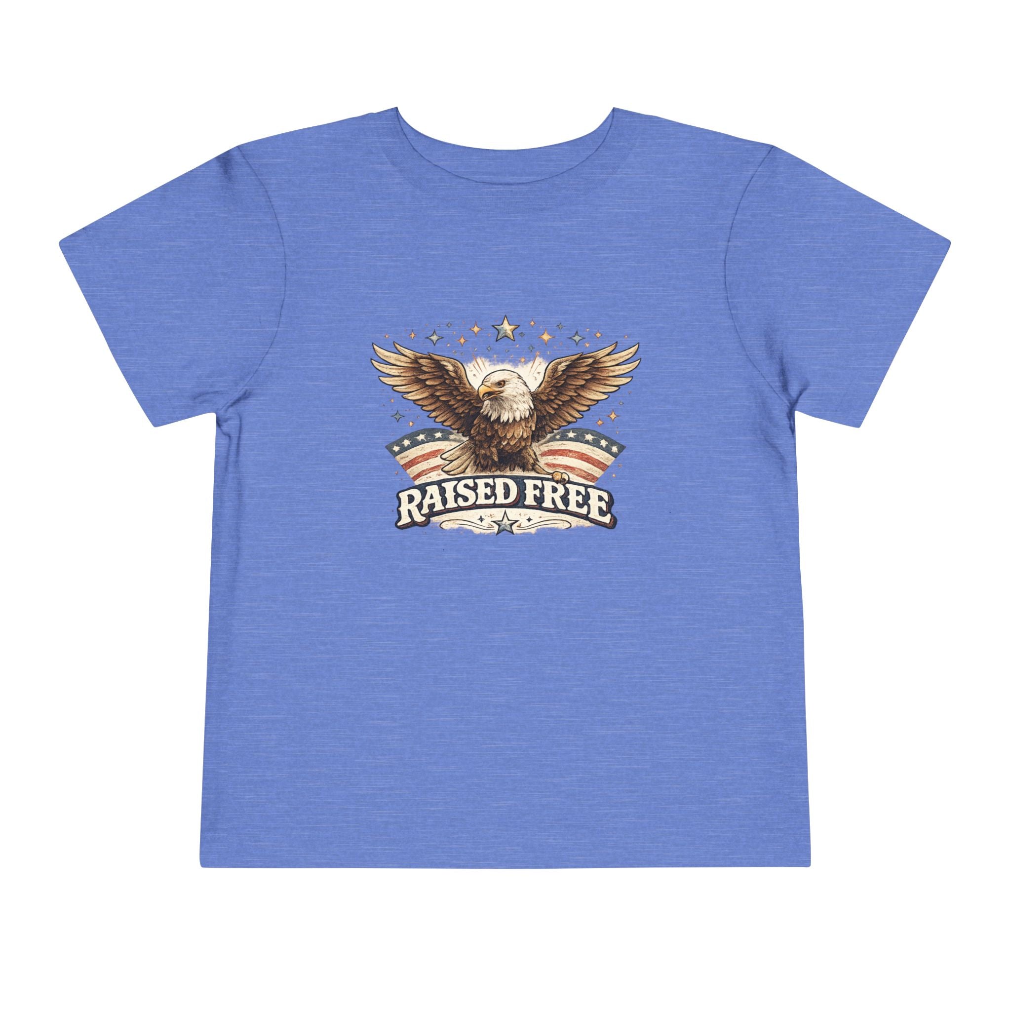 Toddler Tee — "Raised Free" Eagle American Flag Graphic