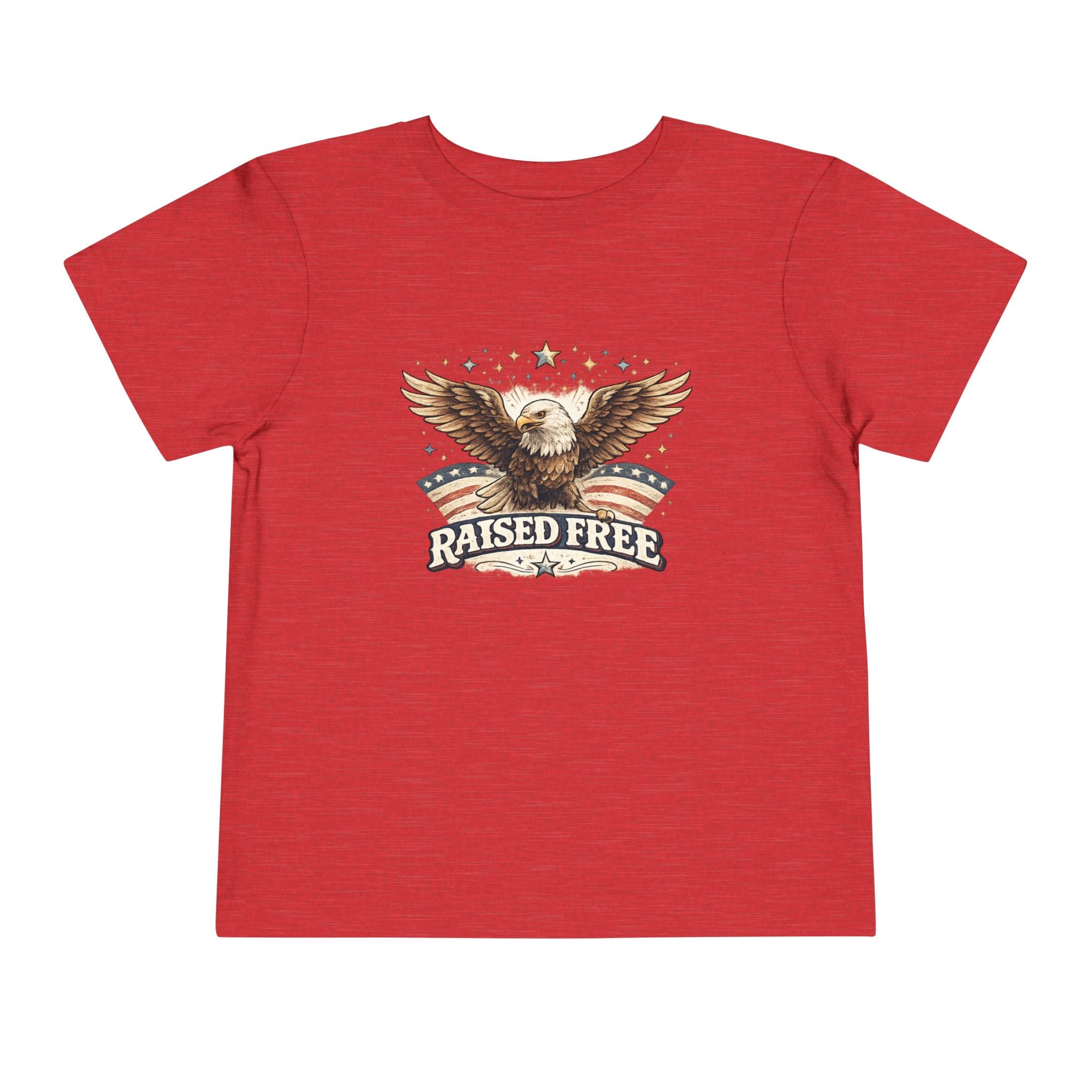 Toddler Tee — "Raised Free" Eagle American Flag Graphic