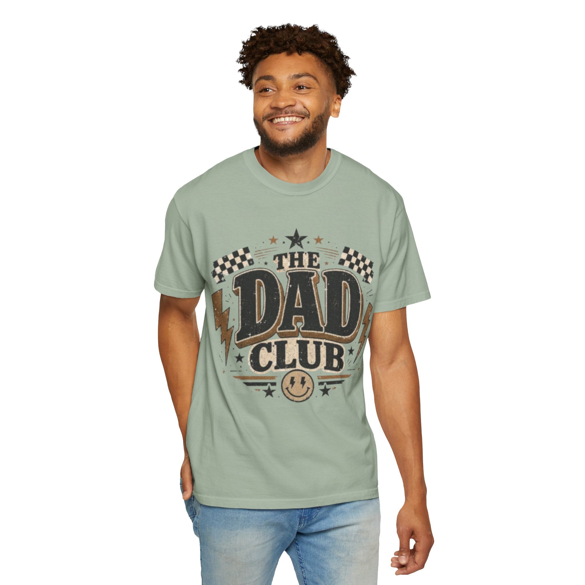 Dad Club Graphic T-Shirt — Vintage Racing Lightning Fathers' Tee ("The Dad Club")