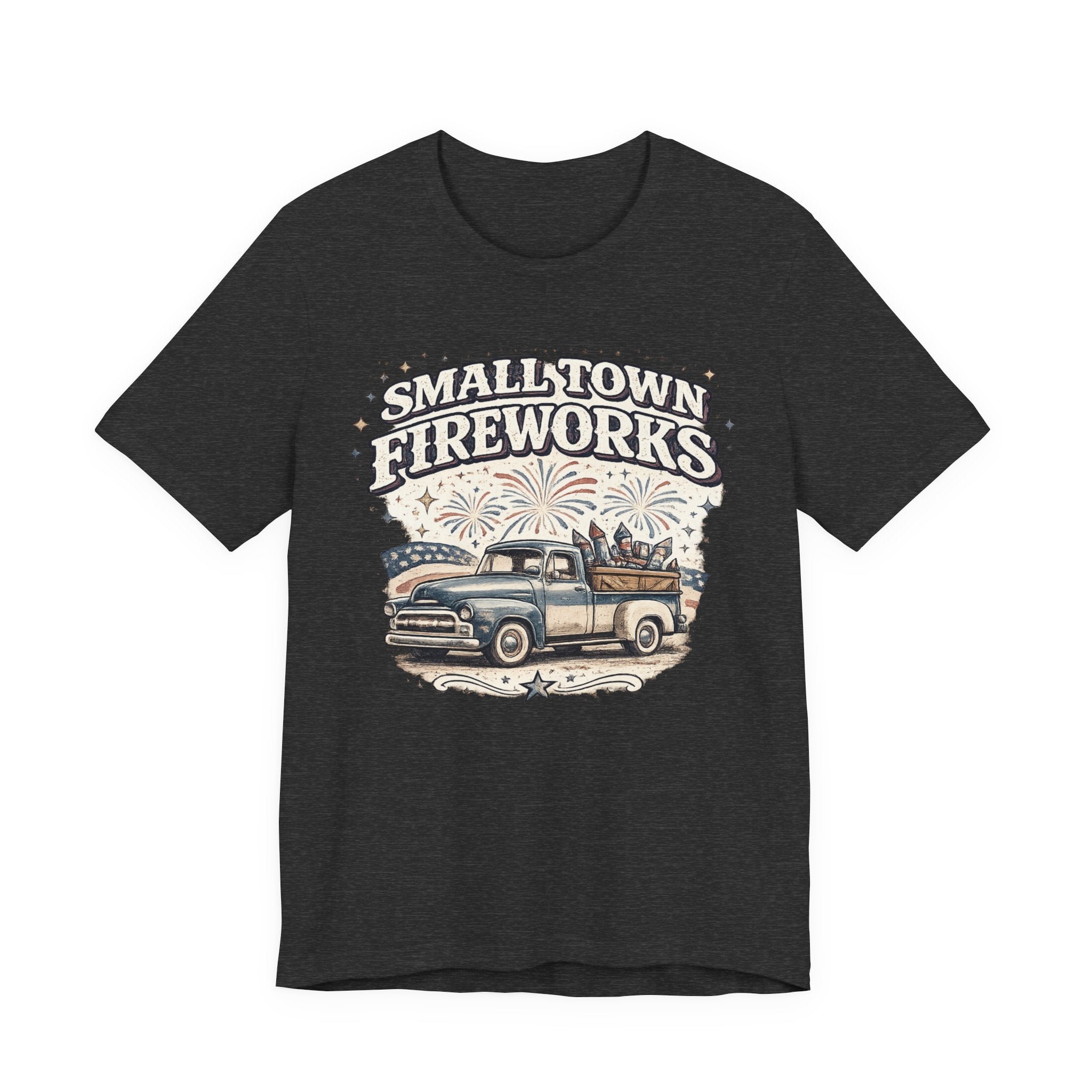 Small Town Fireworks Truck T-Shirt — Vintage Pickup Patriotic 4th of July Tee