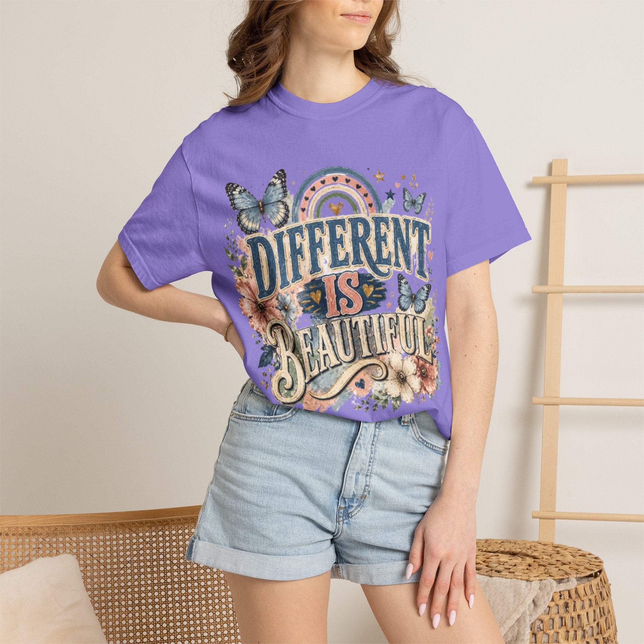 Different Is Beautiful T-Shirt — Inspirational Butterfly Floral Tee