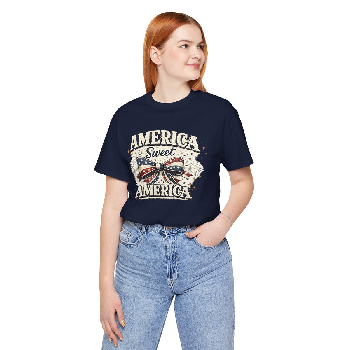 America Sweet America T-Shirt — Patriotic Fourth of July Tee with Flag Bow