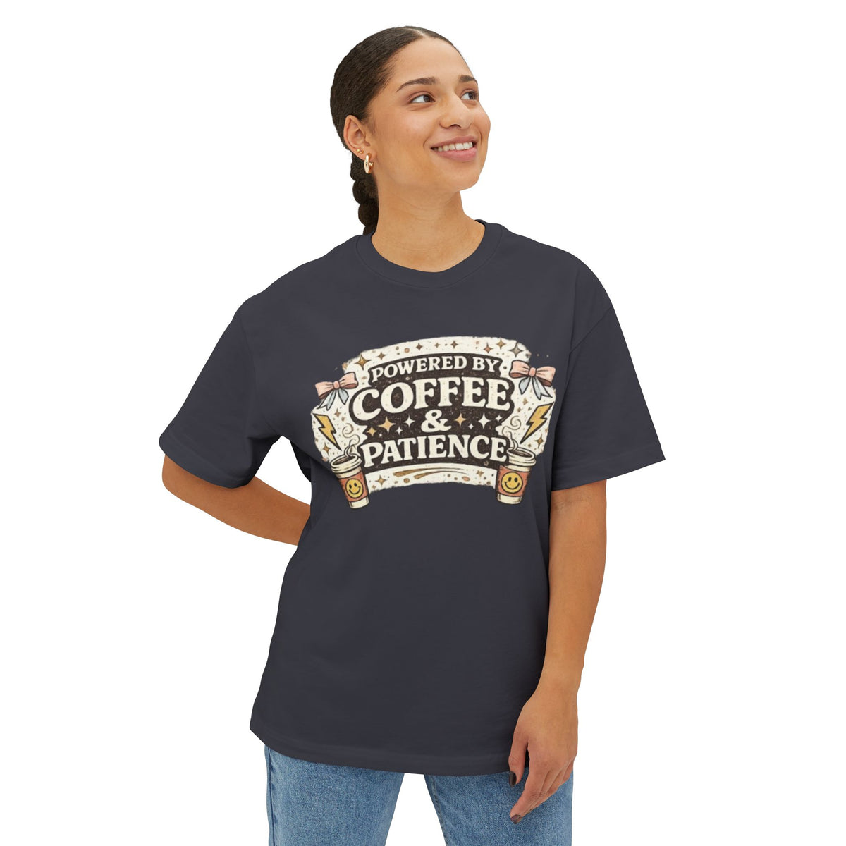 Powered by Coffee & Patience T‑Shirt — Funny Coffee Lover Tee