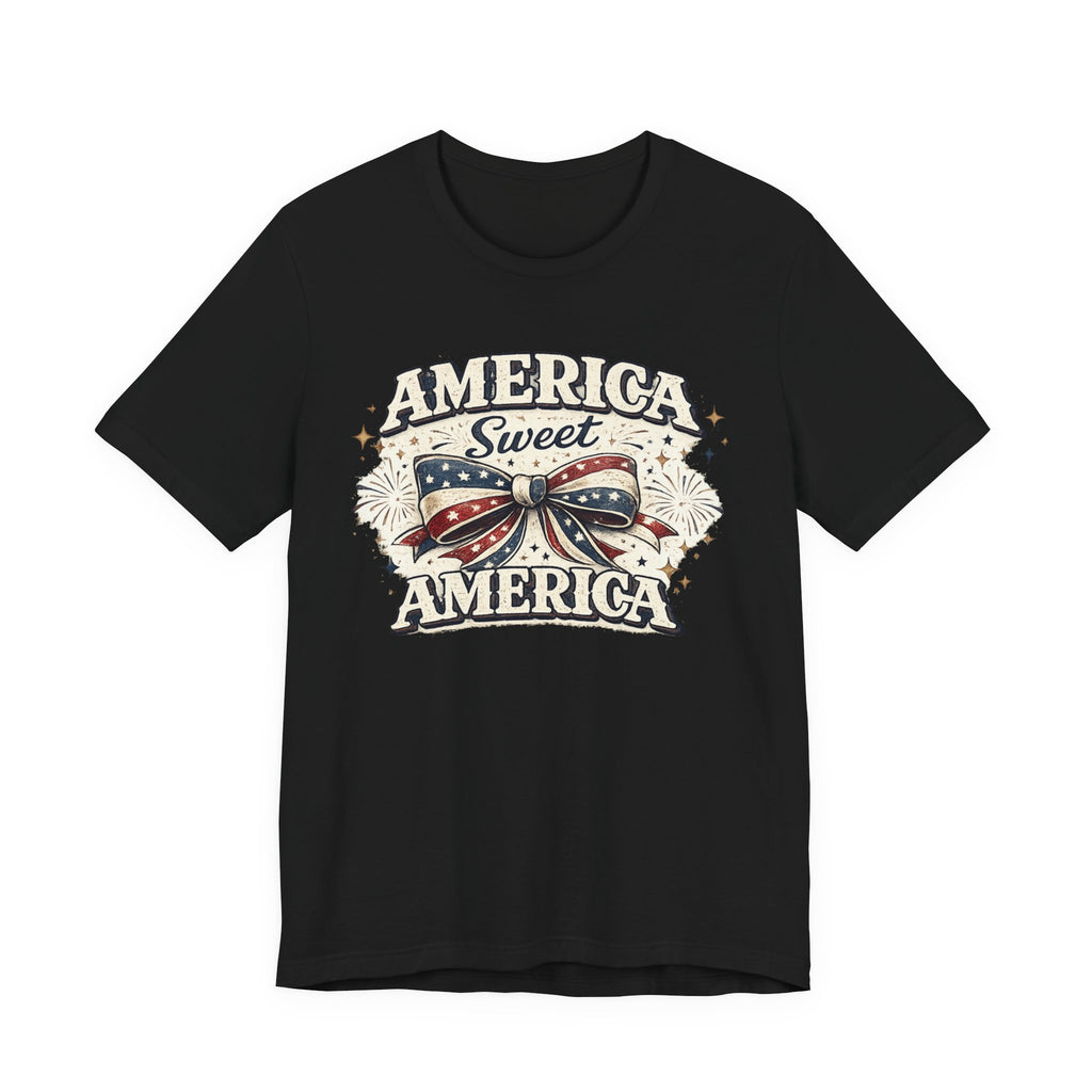 America Sweet America T-Shirt — Patriotic Fourth of July Tee with Flag Bow