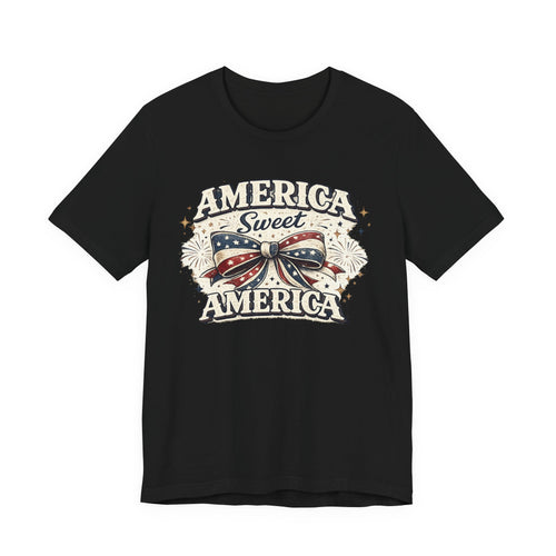 America Sweet America T-Shirt — Patriotic Fourth of July Tee with Flag Bow