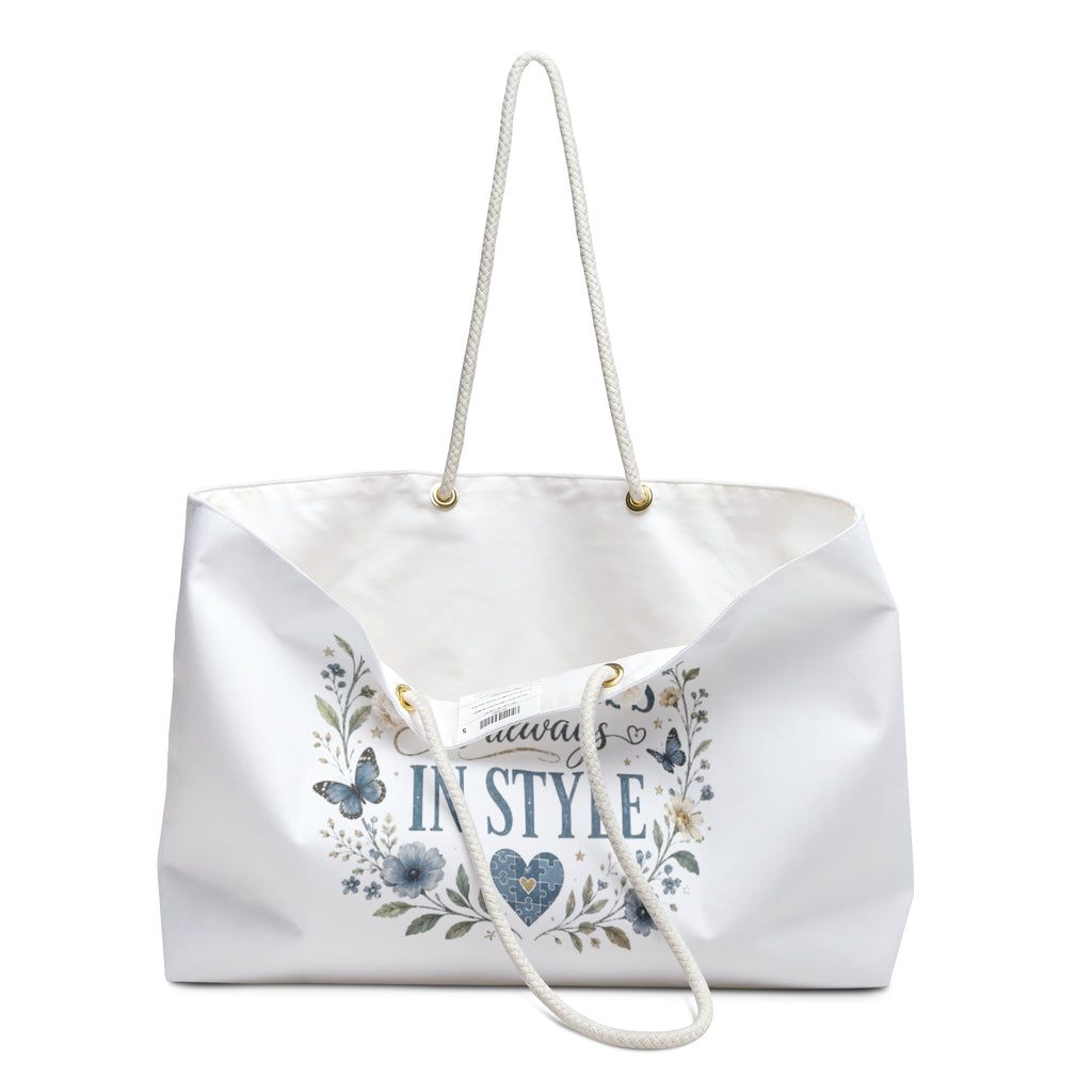 Kindness Is Always in Style Weekender Bag — Floral Butterfly Travel Tote