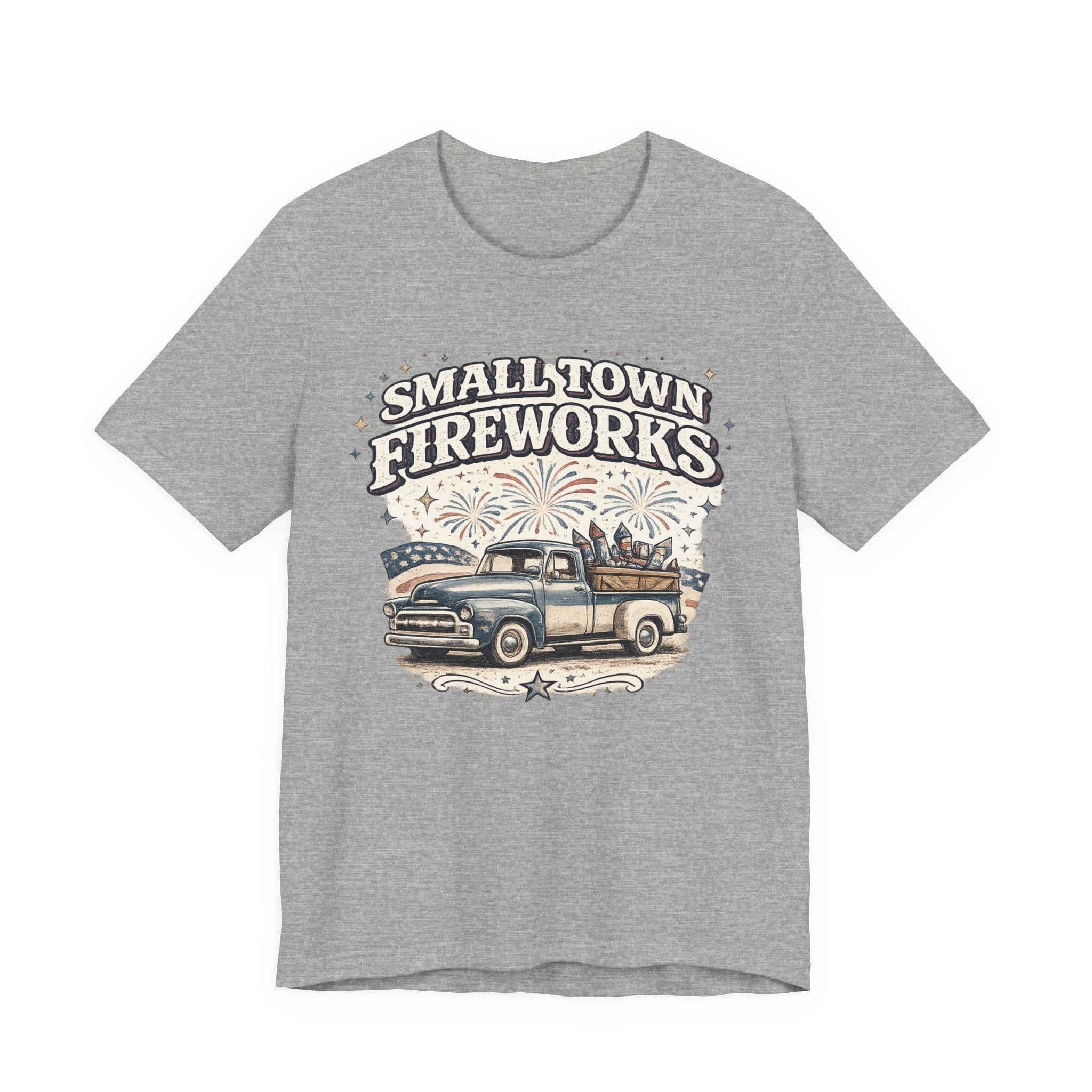 Small Town Fireworks Truck T-Shirt — Vintage Pickup Patriotic 4th of July Tee