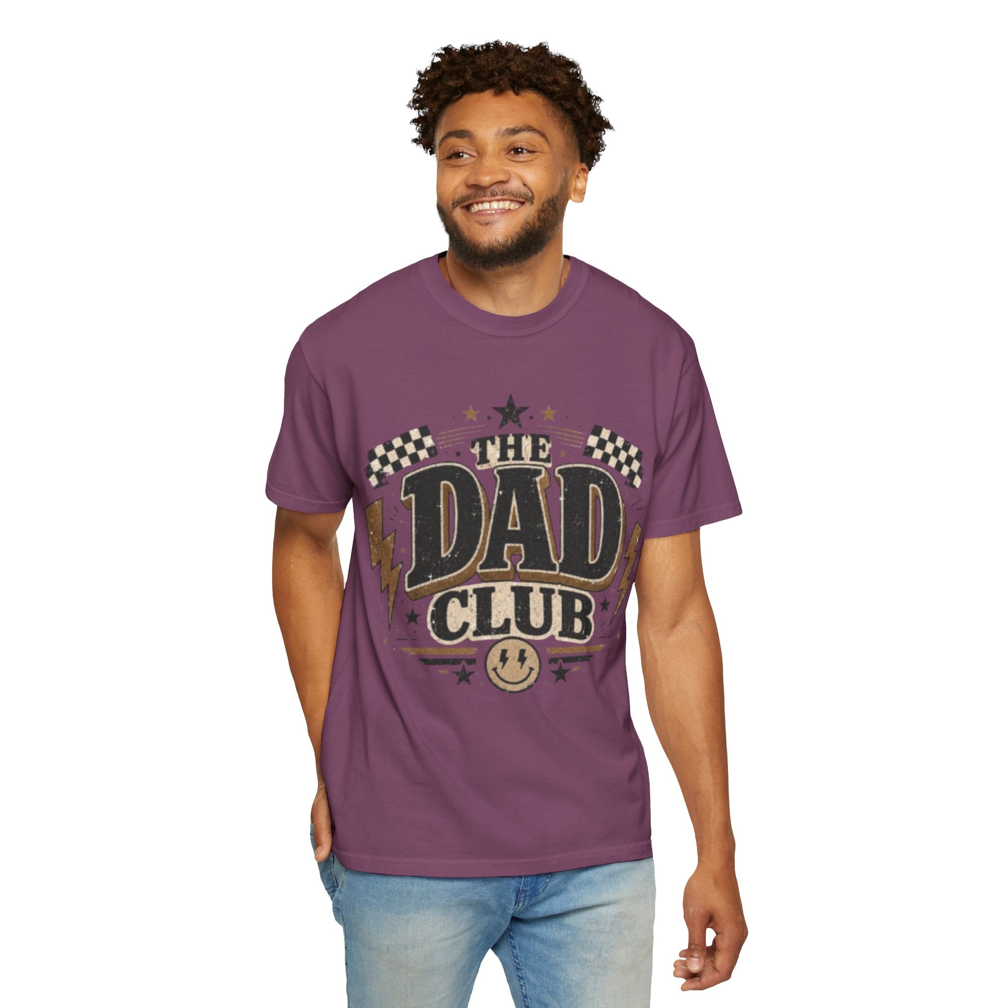 Dad Club Graphic T-Shirt — Vintage Racing Lightning Fathers' Tee ("The Dad Club")