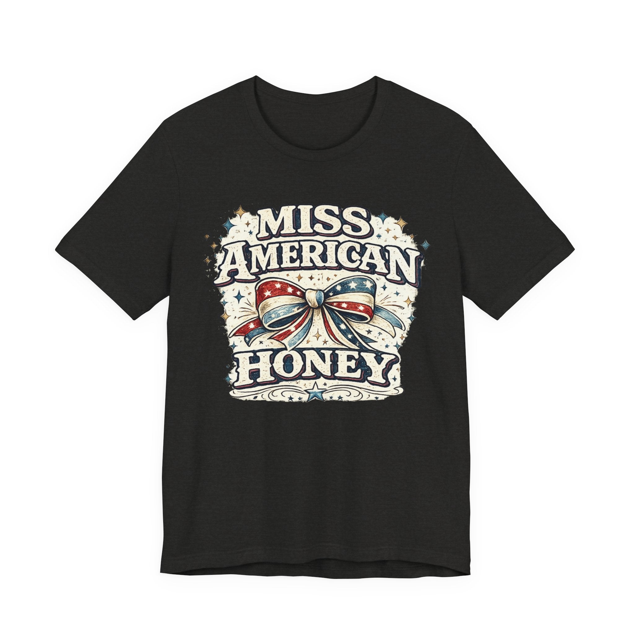 Miss American Honey Tee — Patriotic Vintage Bow Graphic Shirt