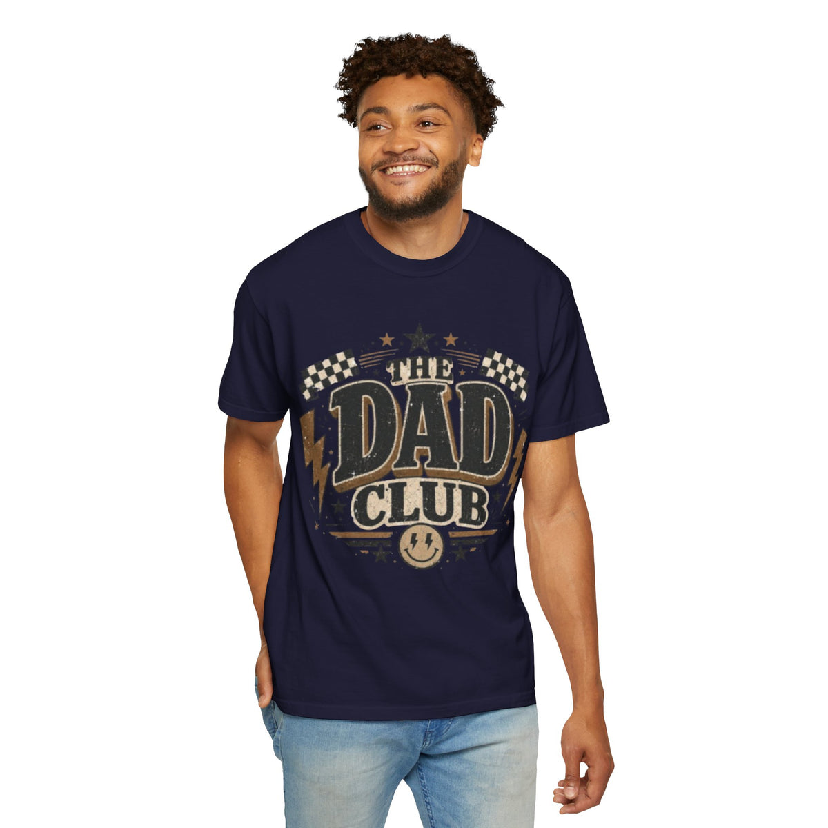 Dad Club Graphic T-Shirt — Vintage Racing Lightning Fathers' Tee ("The Dad Club")