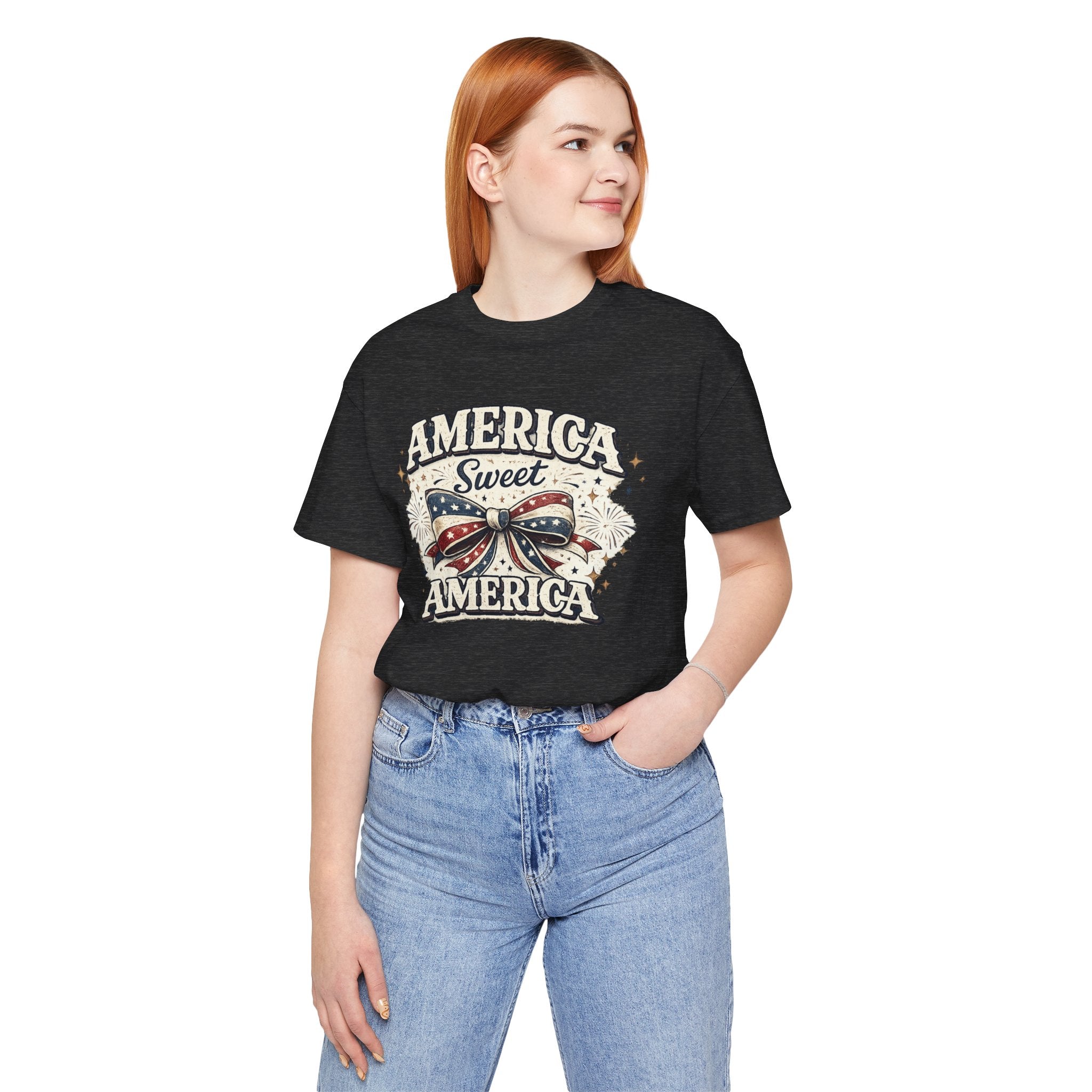 America Sweet America T-Shirt — Patriotic Fourth of July Tee with Flag Bow