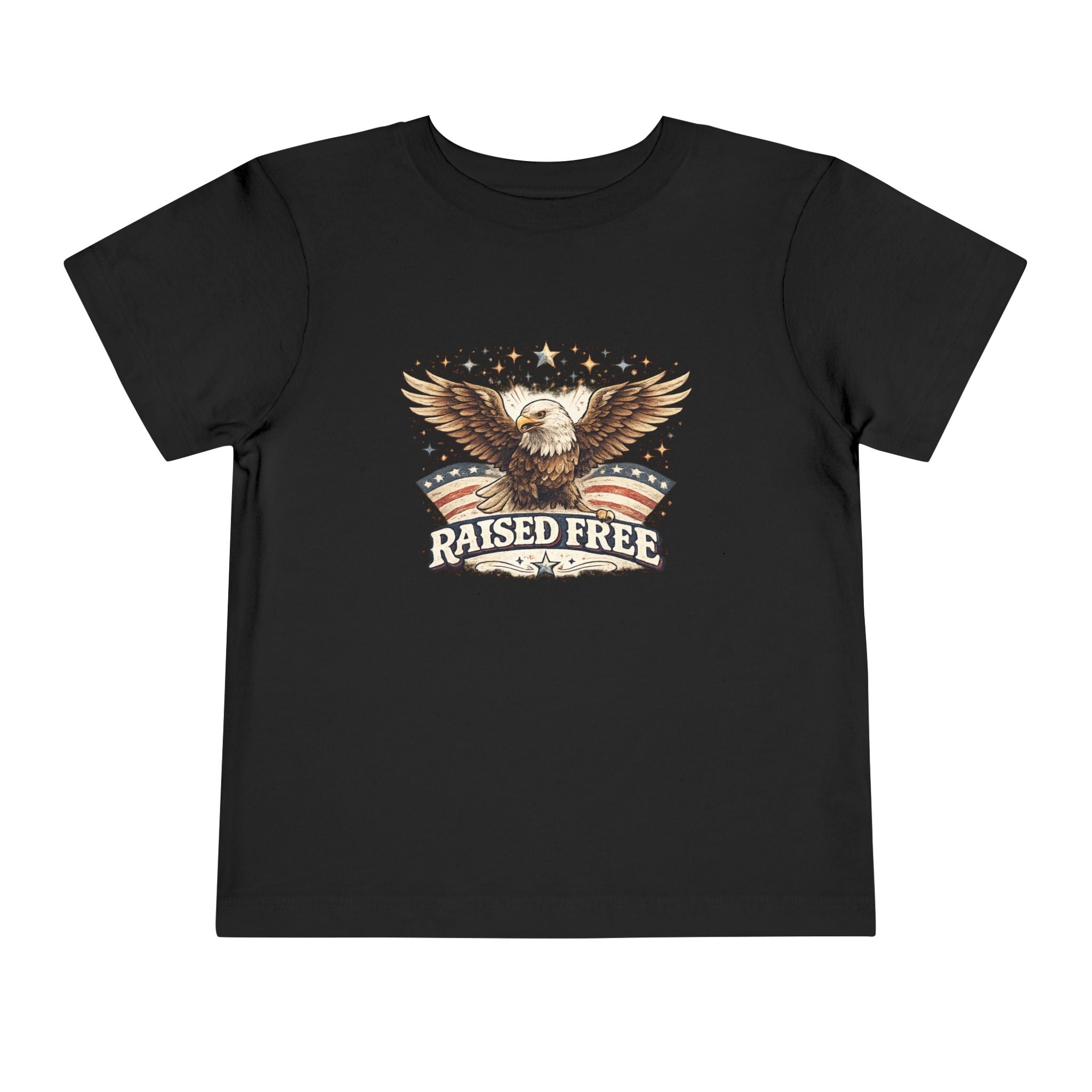 Toddler Tee — "Raised Free" Eagle American Flag Graphic