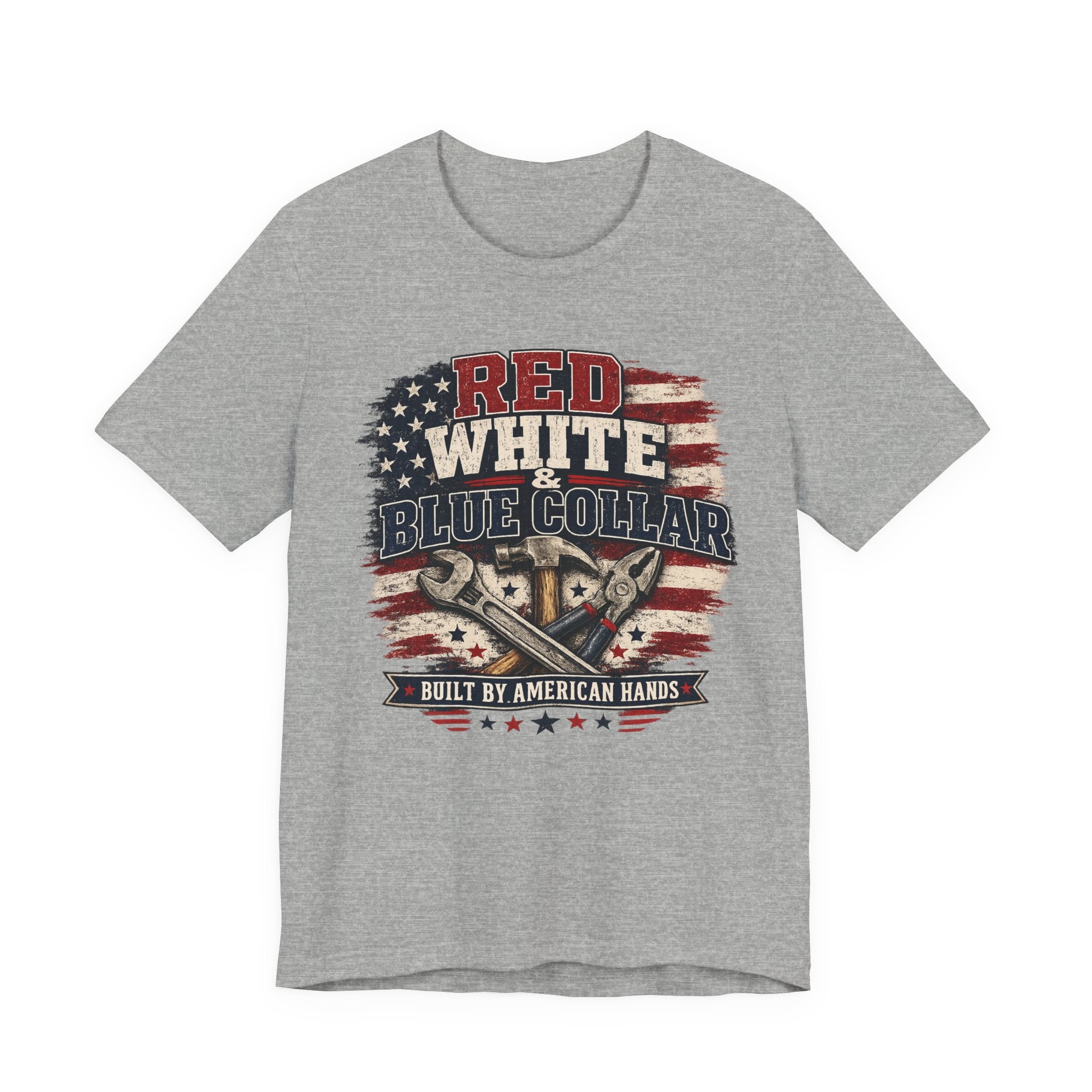 T-Shirt — "Red White & Blue Collar: Built by American Hands" Patriotic Workwear Tee
