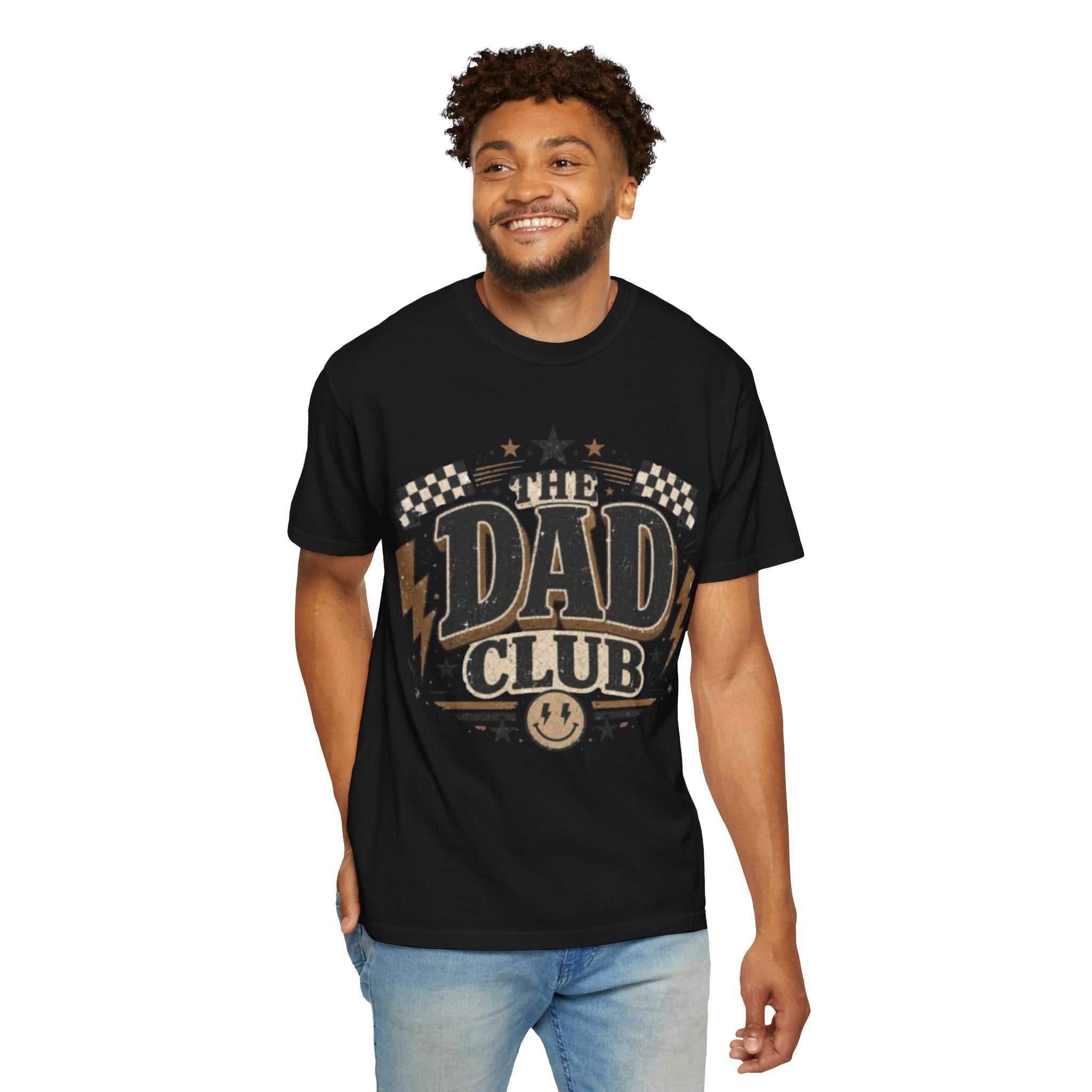 Dad Club Graphic T-Shirt — Vintage Racing Lightning Fathers' Tee ("The Dad Club")
