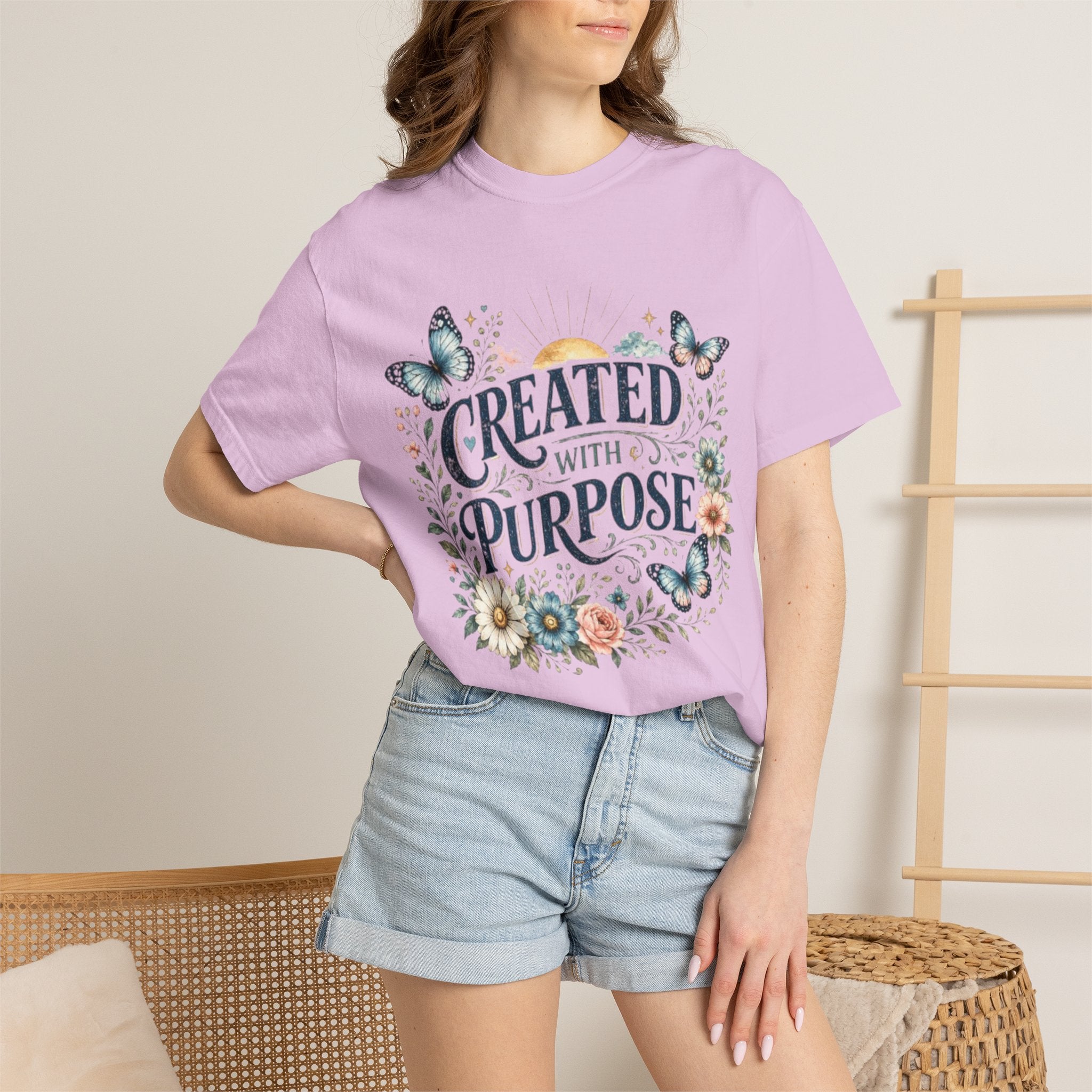 Created With Purpose Floral T-Shirt — Inspirational Butterfly Graphic Tee