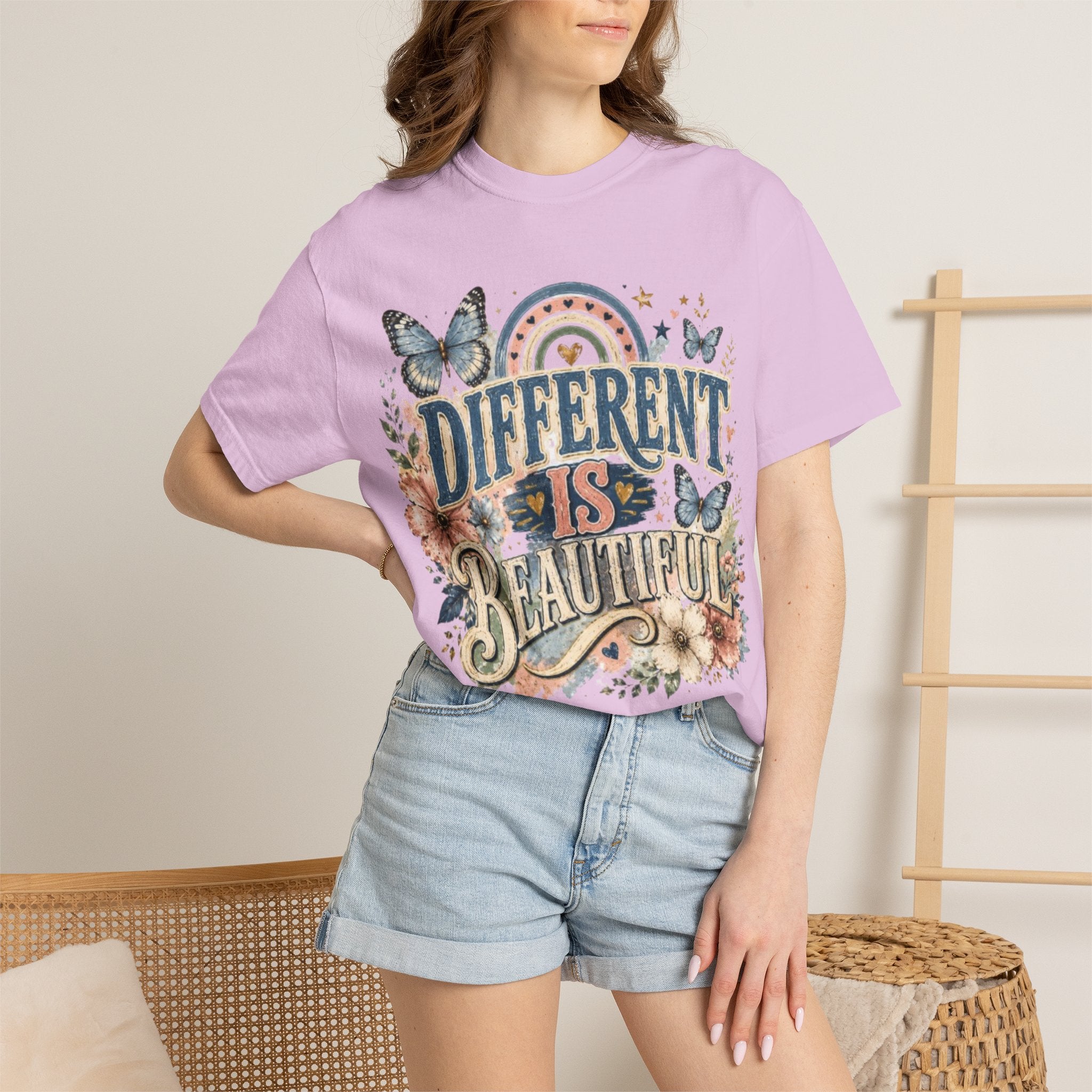 Different Is Beautiful T-Shirt — Inspirational Butterfly Floral Tee