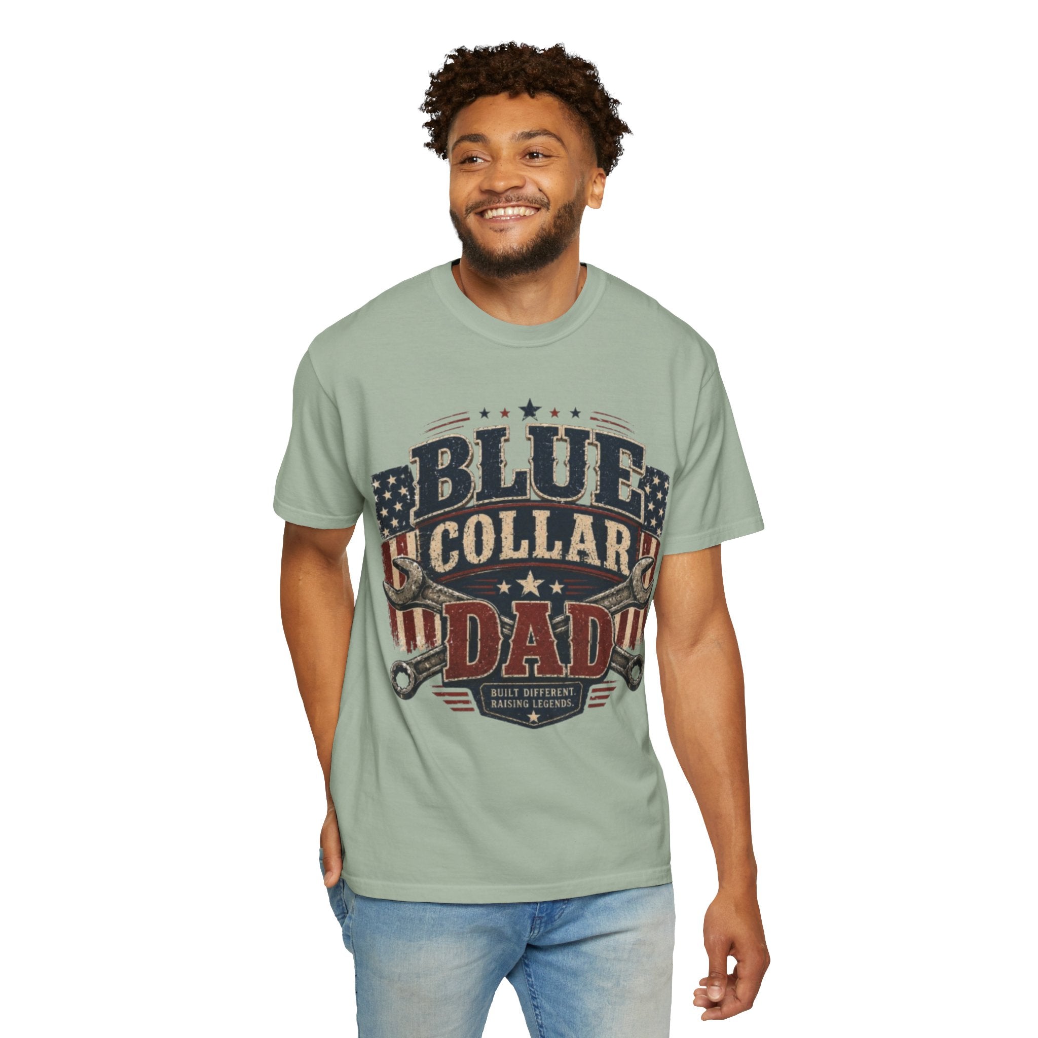 Blue Collar Dad T-Shirt — Patriotic Mechanic Father Tee