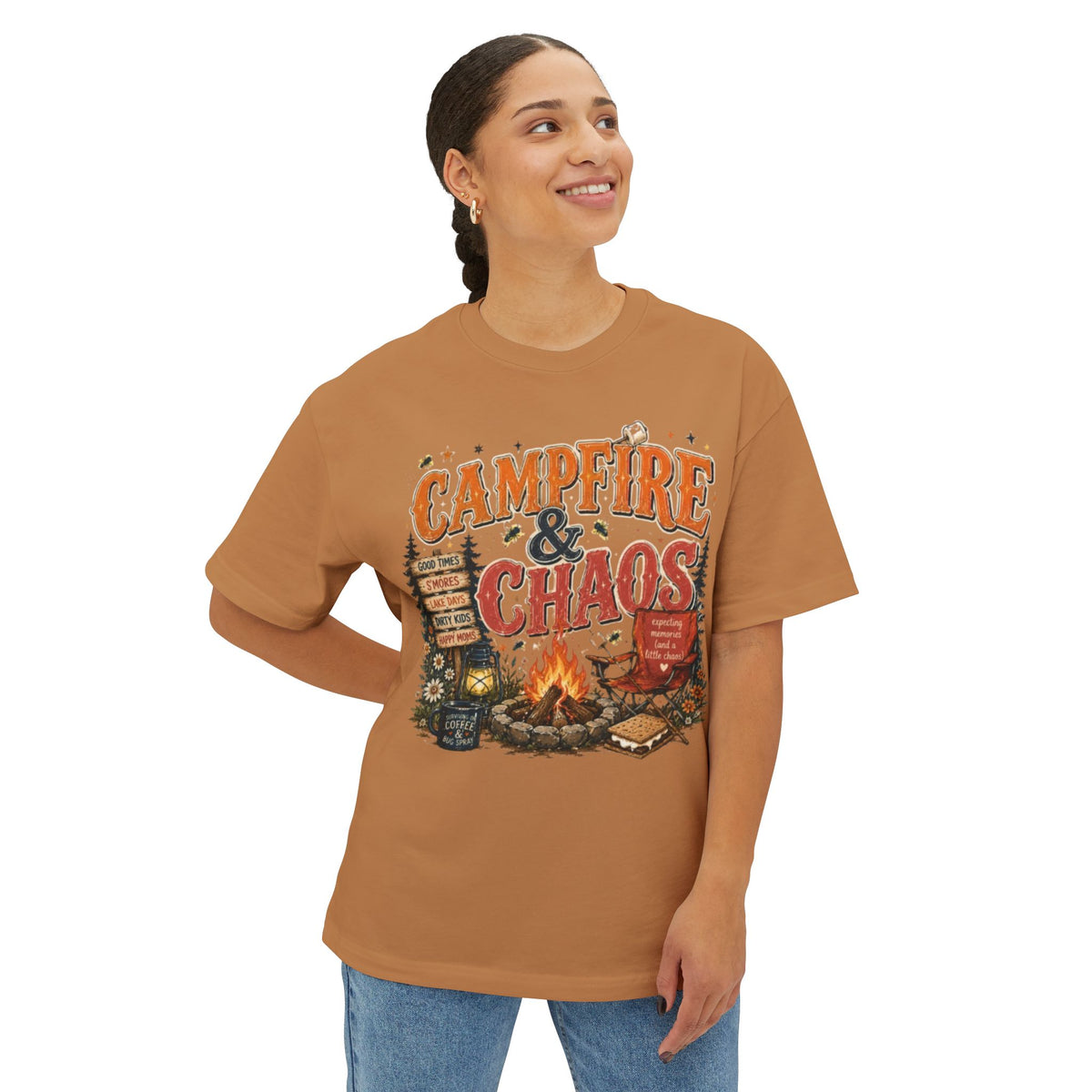 Campfire & Chaos T‑Shirt — Retro Camping Graphic Tee for Outdoorsy Souls