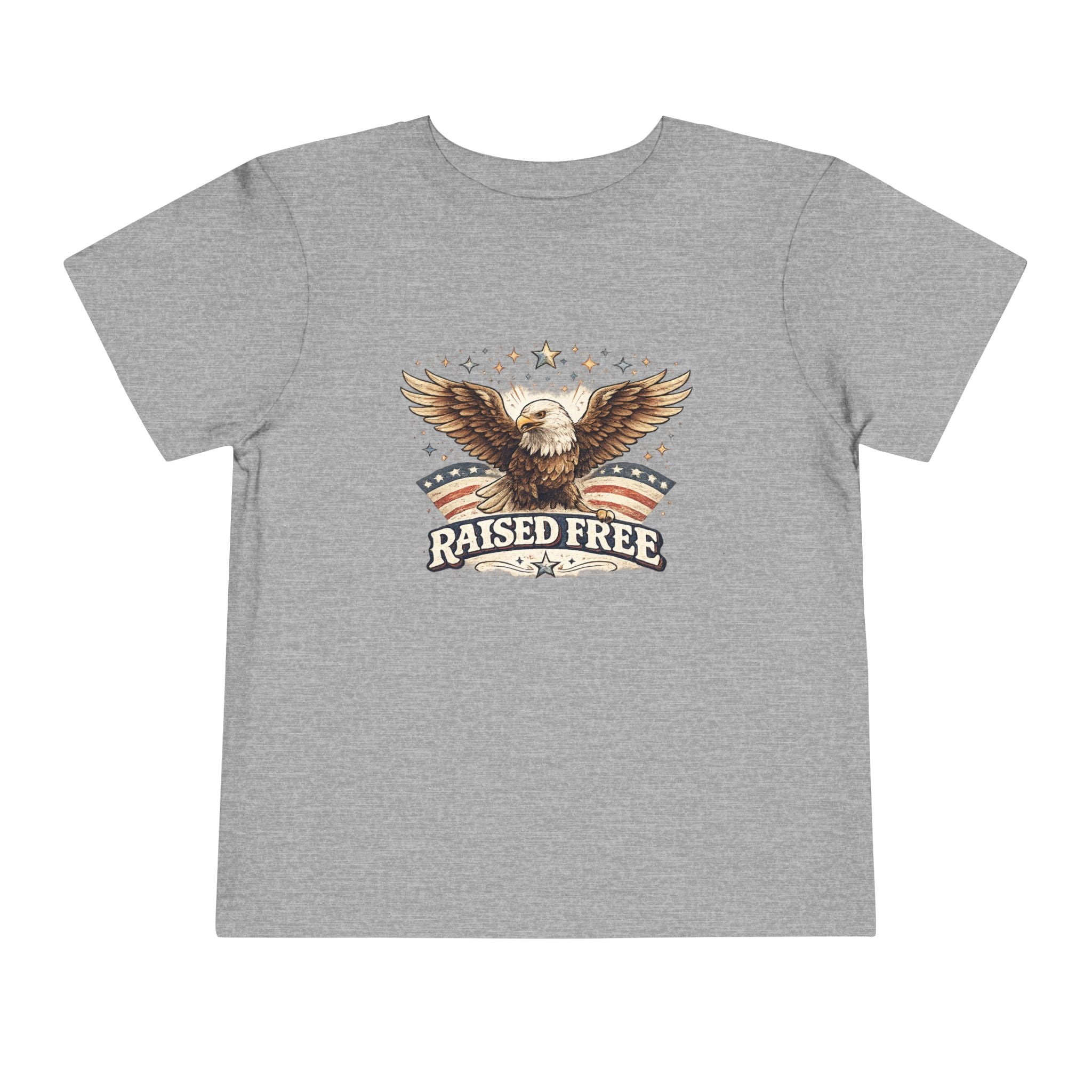 Toddler Tee — "Raised Free" Eagle American Flag Graphic