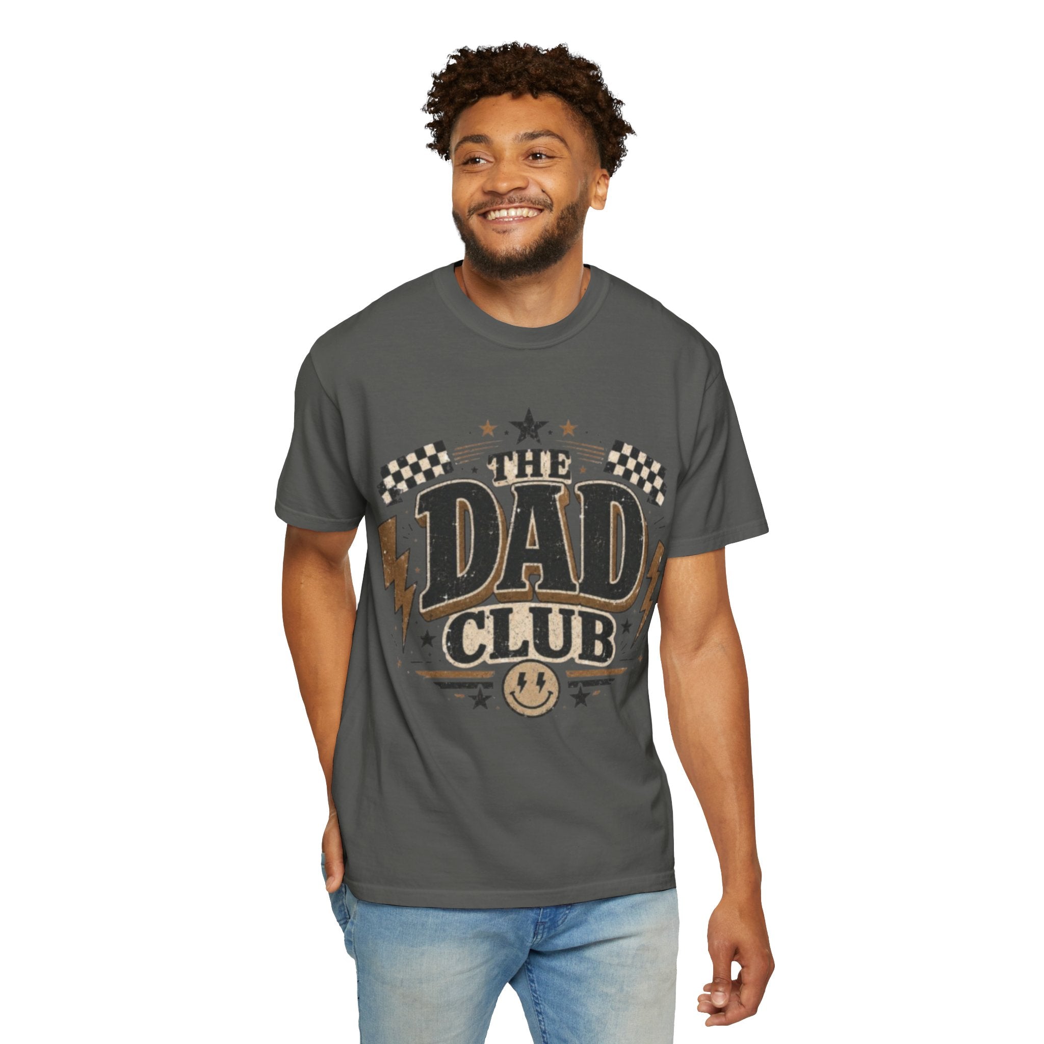 Dad Club Graphic T-Shirt — Vintage Racing Lightning Fathers' Tee ("The Dad Club")