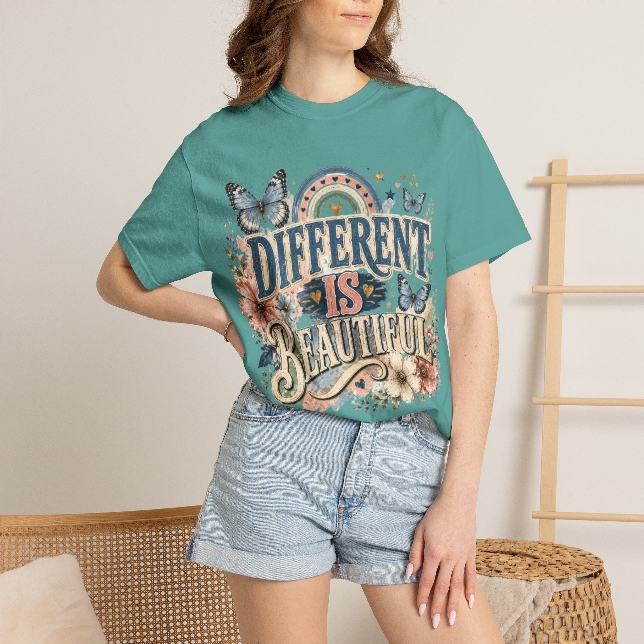 Different Is Beautiful T-Shirt — Inspirational Butterfly Floral Tee