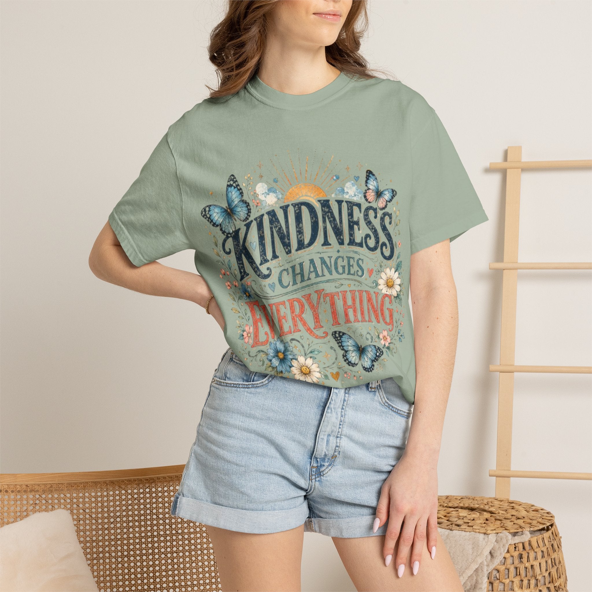 Kindness Changes Everything T-Shirt — Floral Butterfly Inspirational Tee