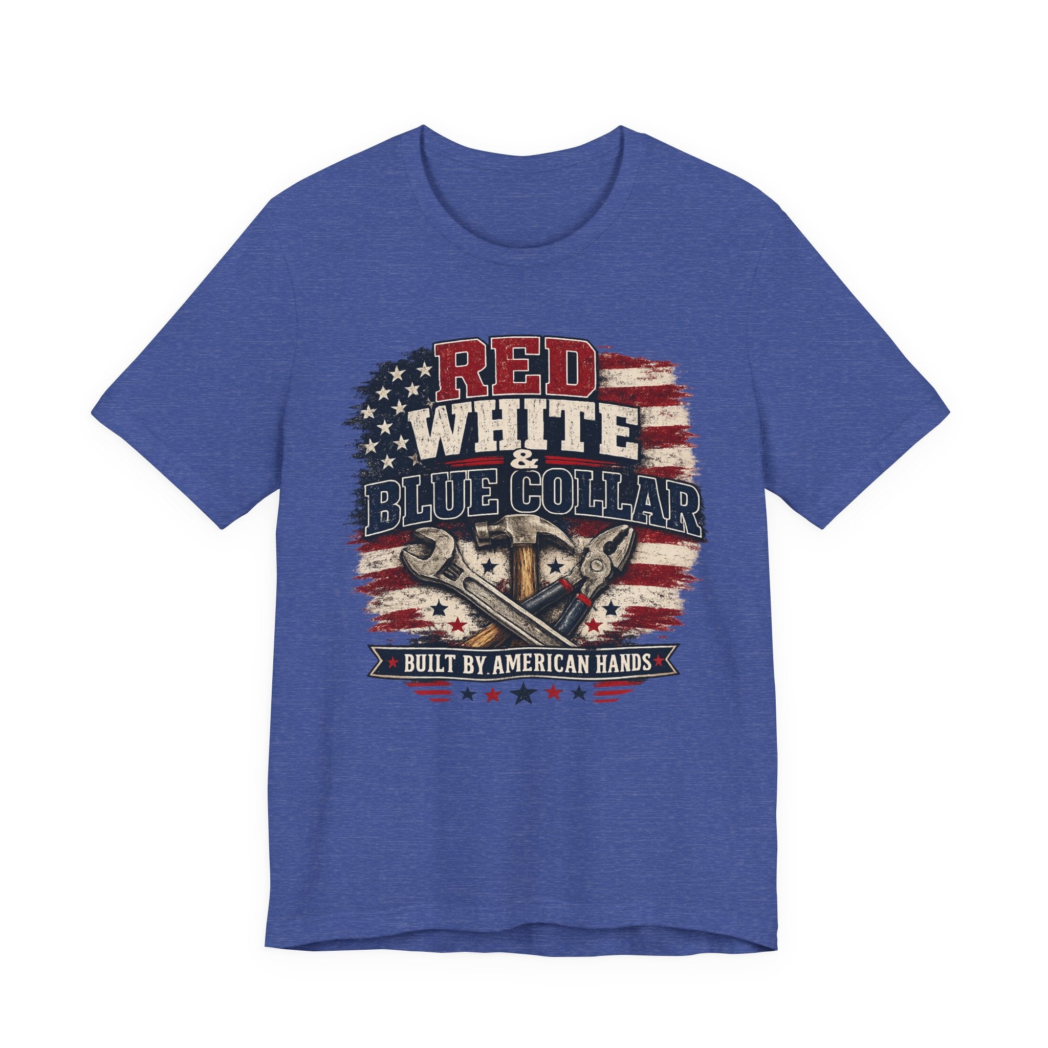 T-Shirt — "Red White & Blue Collar: Built by American Hands" Patriotic Workwear Tee