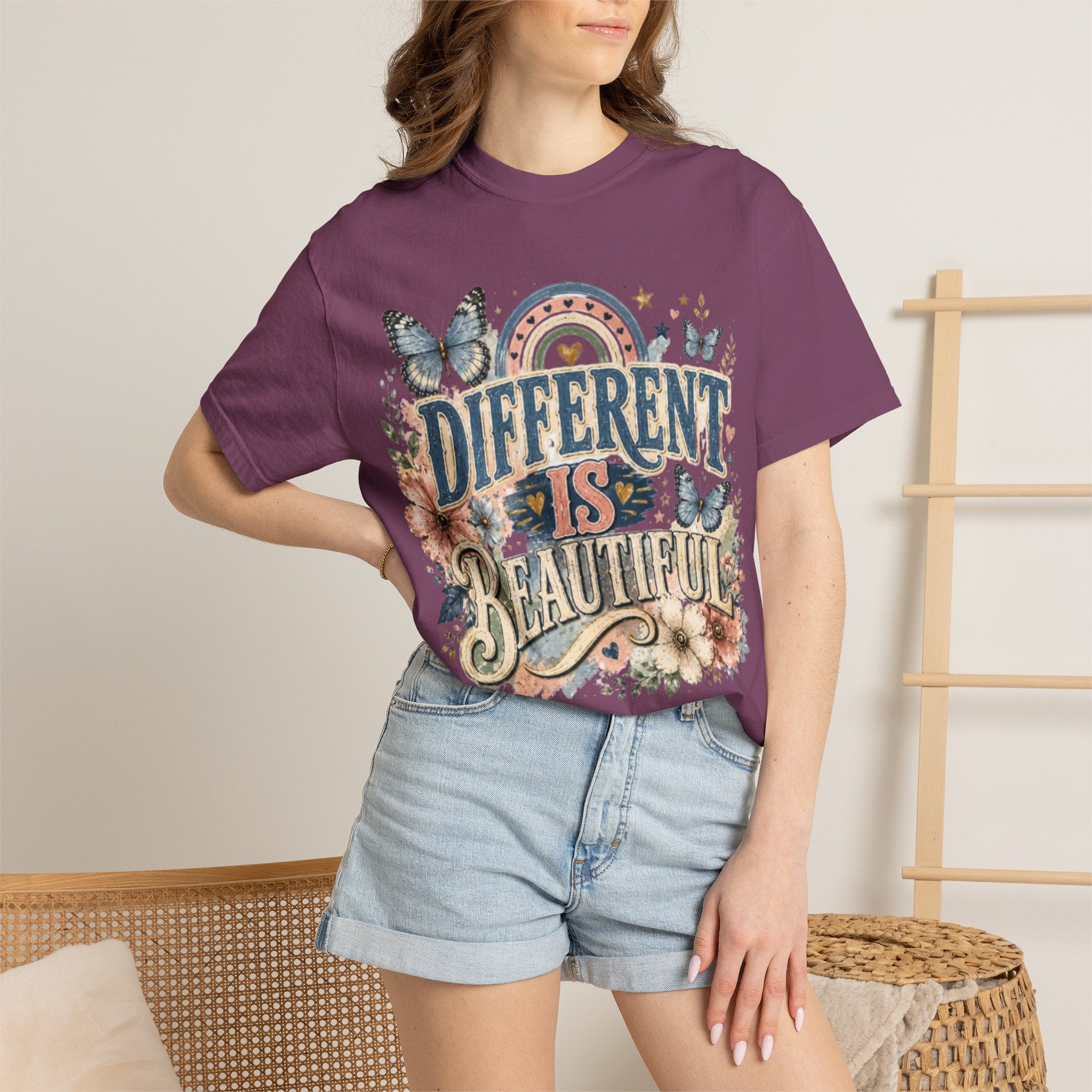 Different Is Beautiful T-Shirt — Inspirational Butterfly Floral Tee