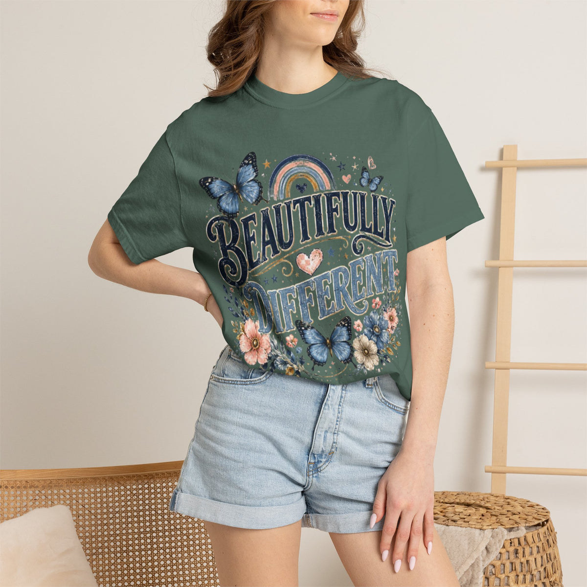 Beautifully Different T-Shirt — Floral Butterfly Inspirational Tee