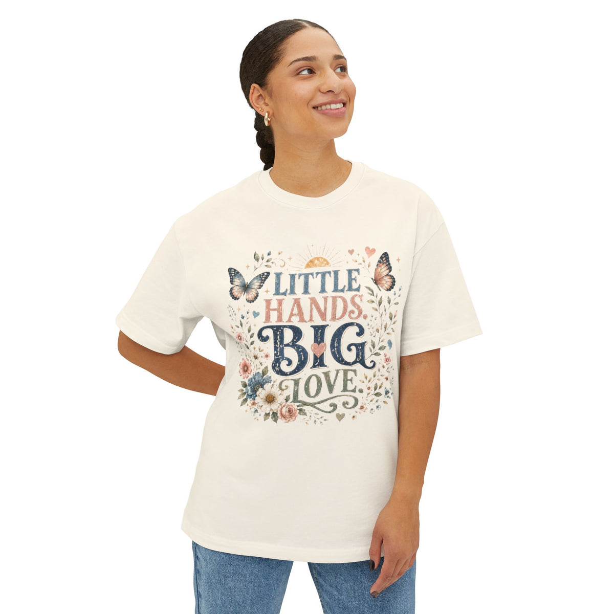 Little Hands Big Love T-Shirt — Floral Butterfly Mom & Child Gift