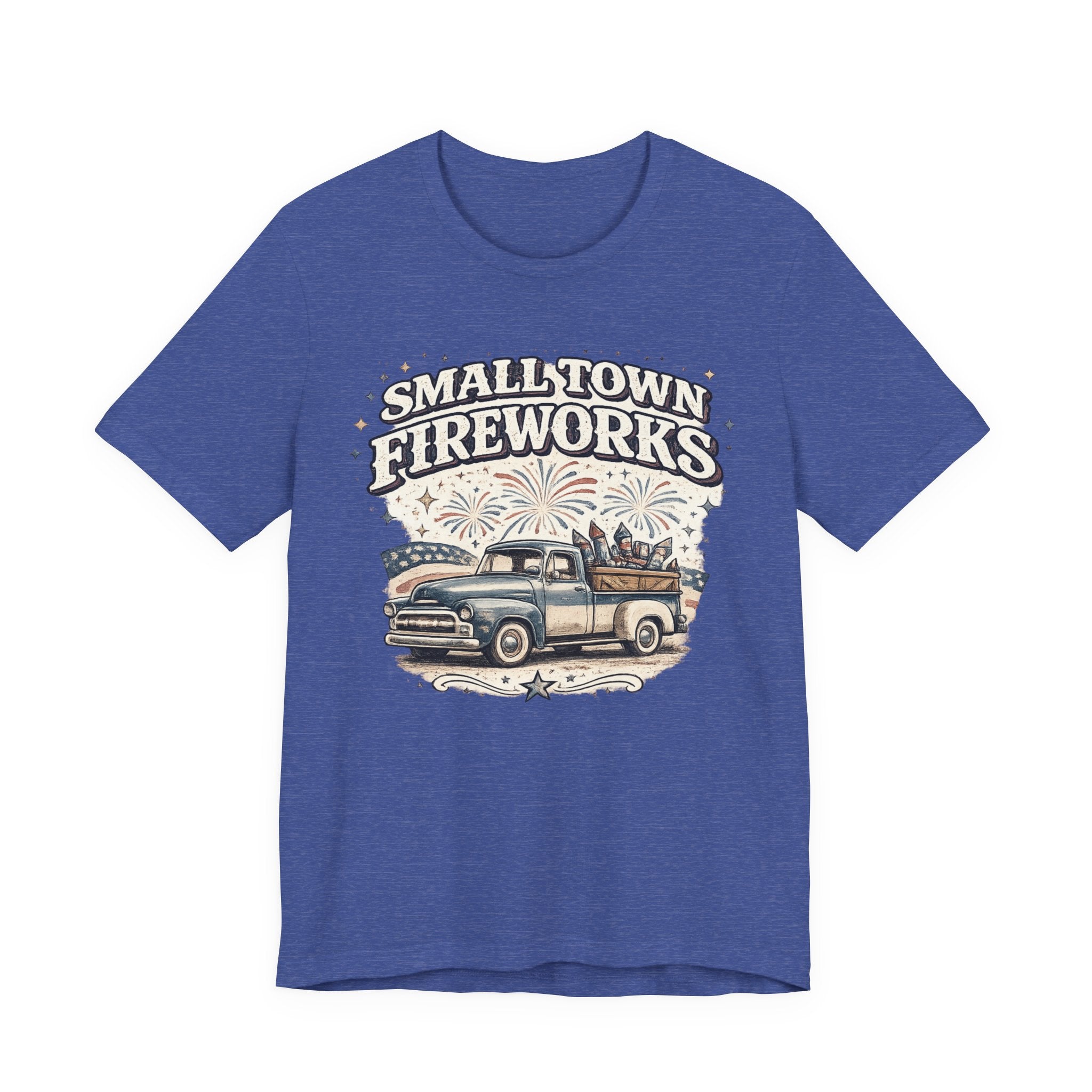 Small Town Fireworks Truck T-Shirt — Vintage Pickup Patriotic 4th of July Tee