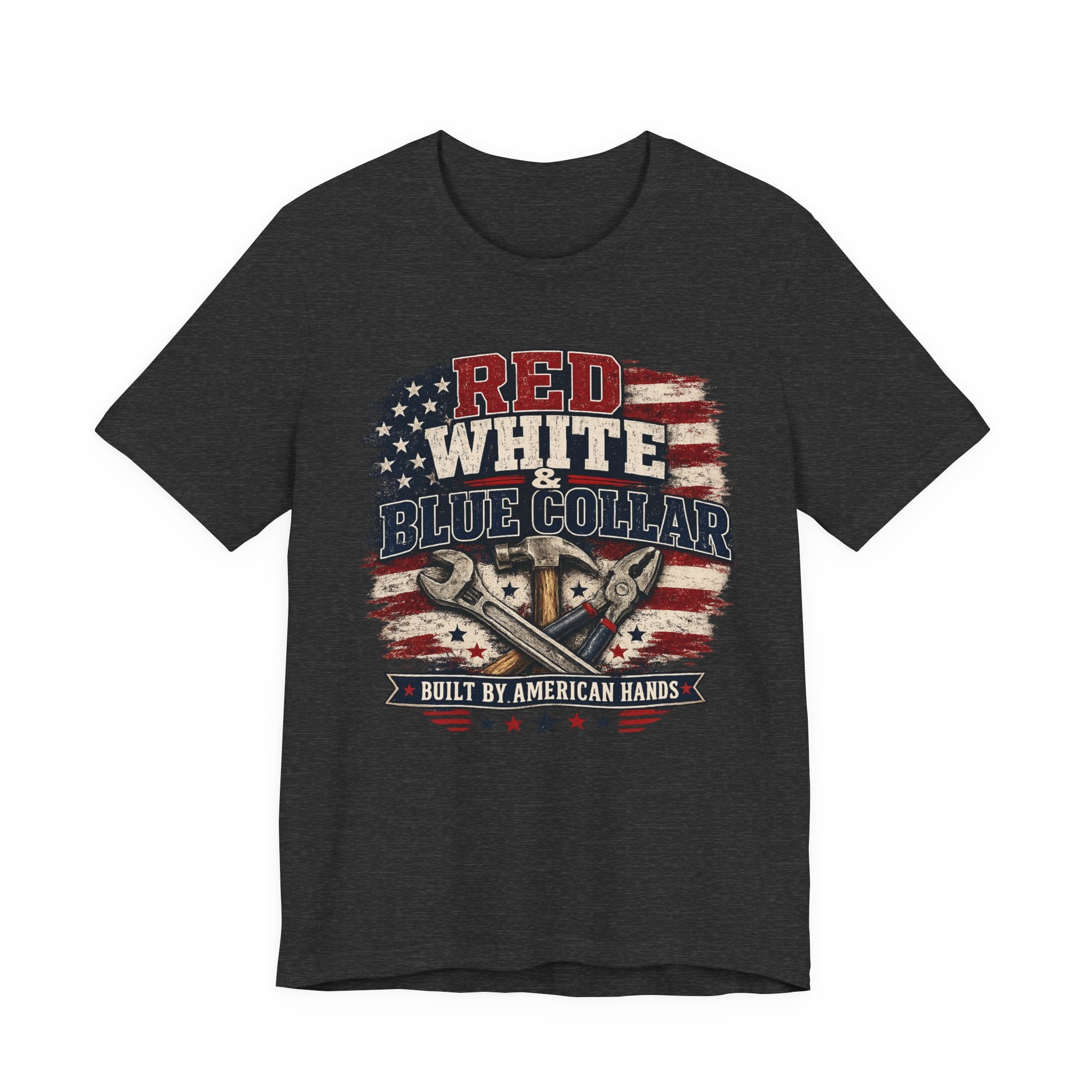 T-Shirt — "Red White & Blue Collar: Built by American Hands" Patriotic Workwear Tee