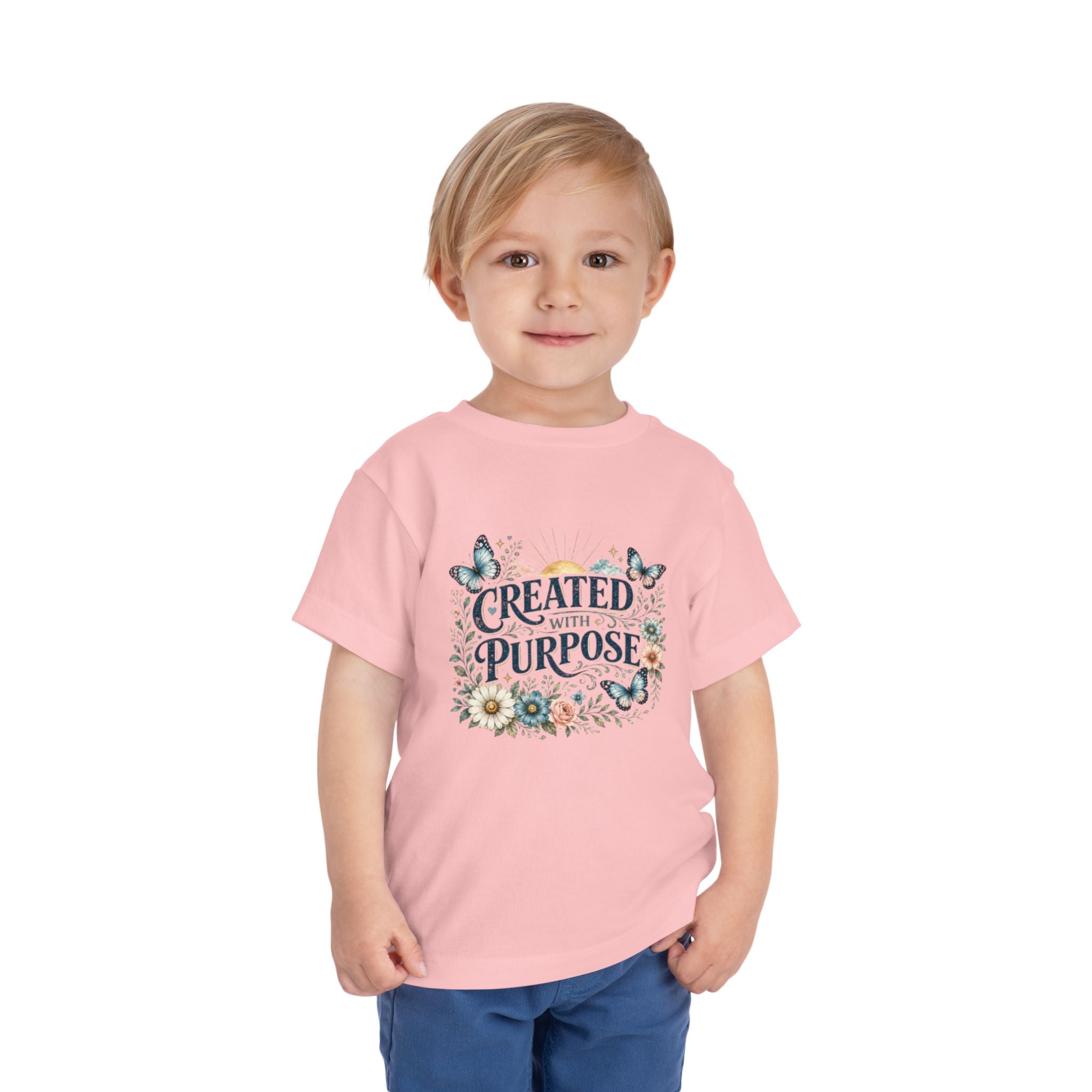 Toddler Tee — "Created With Purpose" Floral Butterfly Graphic