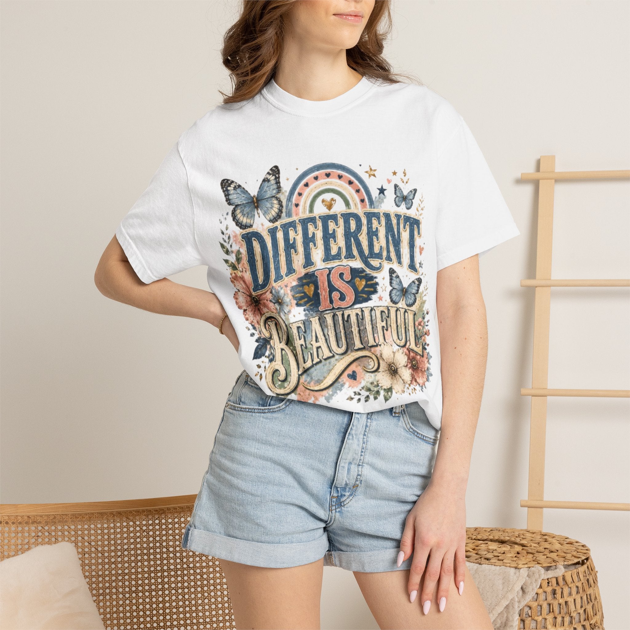 Different Is Beautiful T-Shirt — Inspirational Butterfly Floral Tee